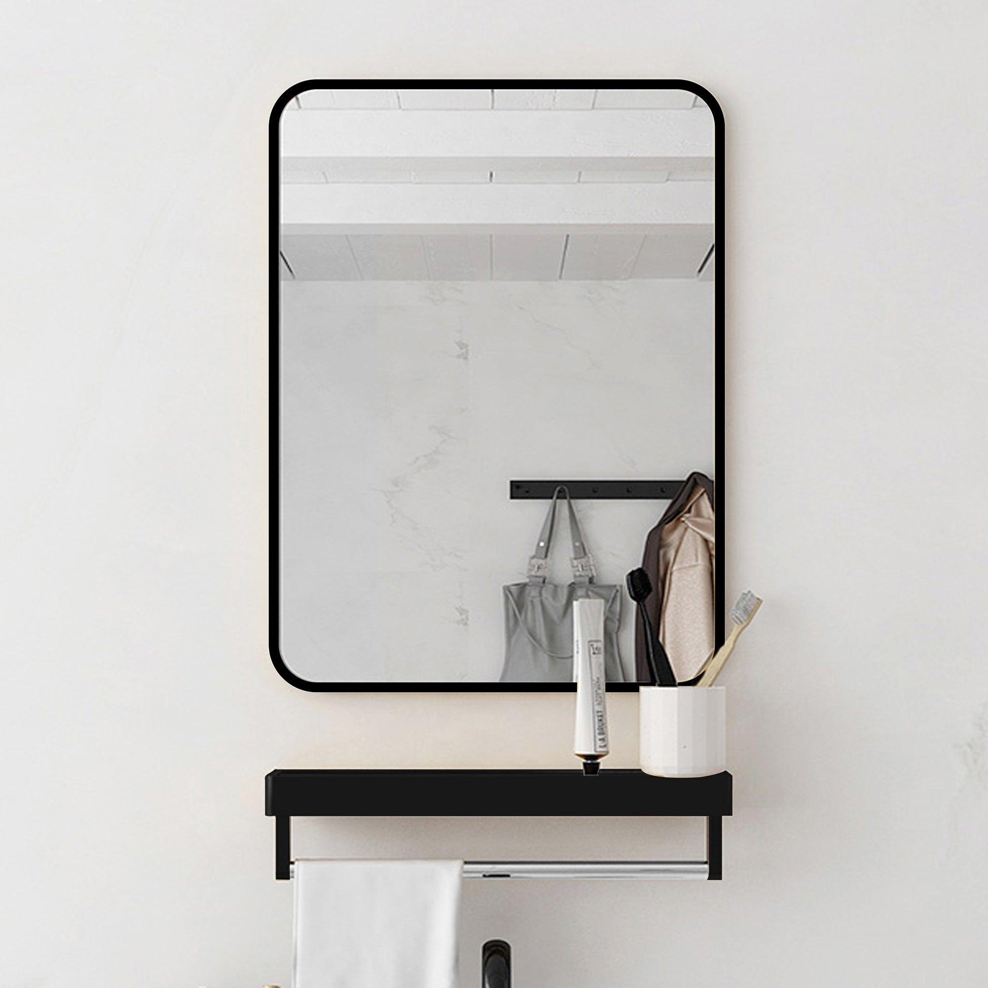Rectangle Brushed Black Aluminum Framed Wall Mirror - Modern Home Decor for Living Room, Bedroom & Entryway