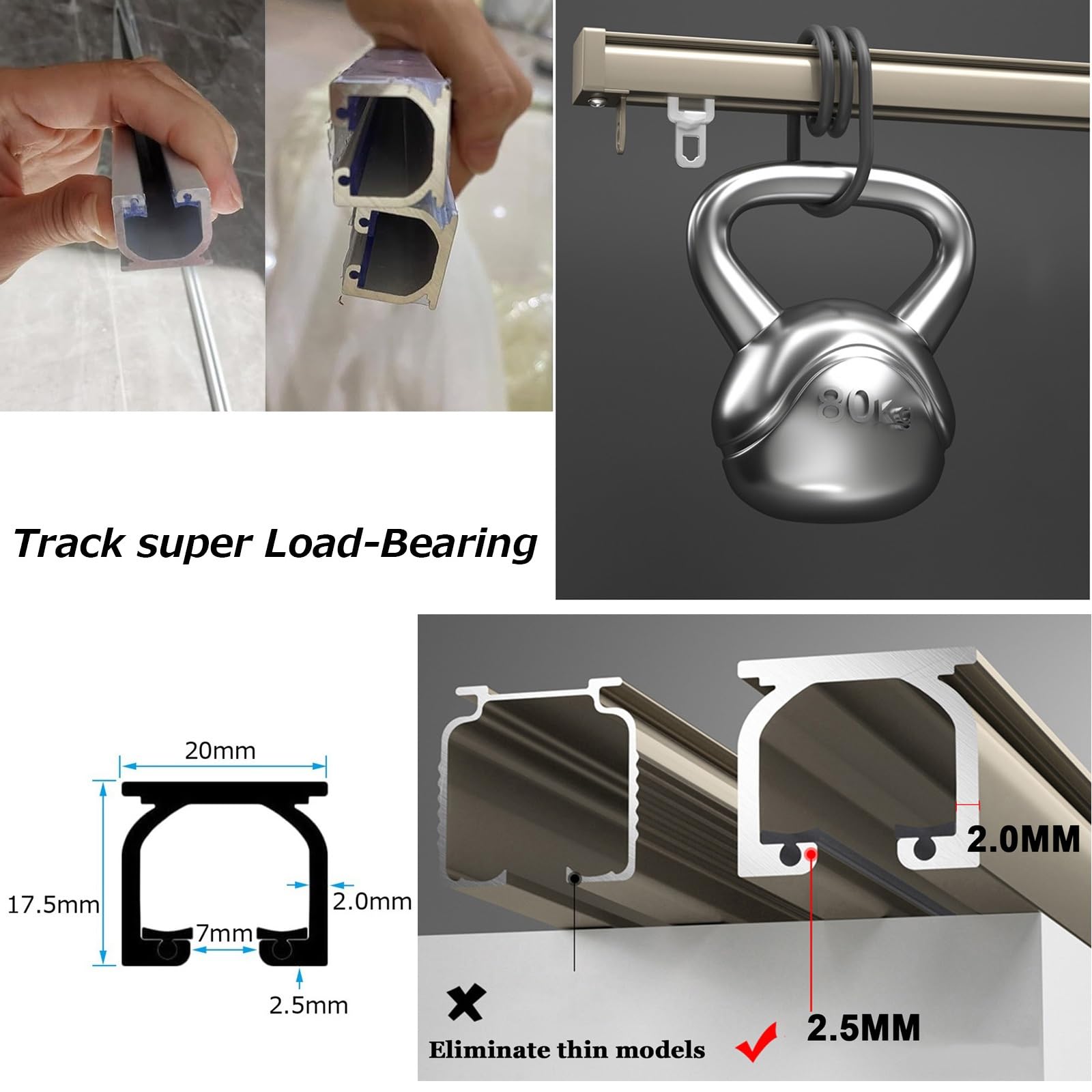 Aluminum Curtain Track Set - Adjustable 50-600cm for Bedroom Windows, Room Dividers & Partitions - Wall or Ceiling Mount Curtain Rods - Easy to Cut & Install - Perfect for Home, Office & Dorm Decor