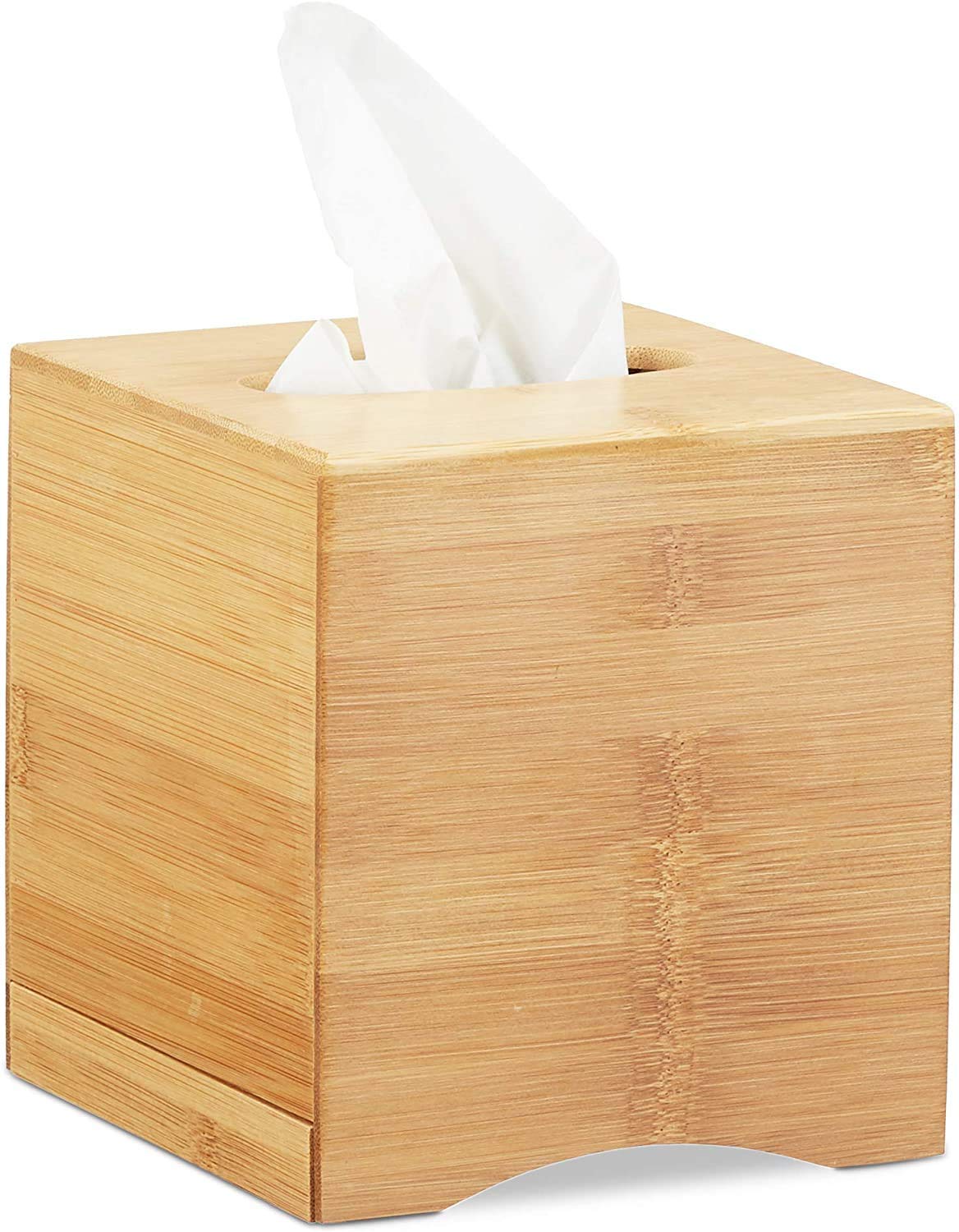 Premium Wooden Bamboo Square Facial Tissue Box Holder - Stylish Cosmetic & Hanky Dispenser for Home, Office, and Bathroom Decor