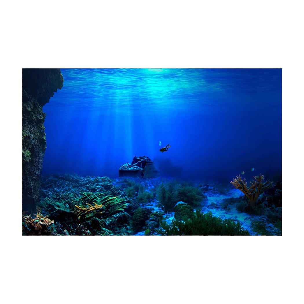 Premium Underwater World Aquarium Backdrop - Sunken Ship PVC Adhesive Sticker Decoration for Fish Tanks (24