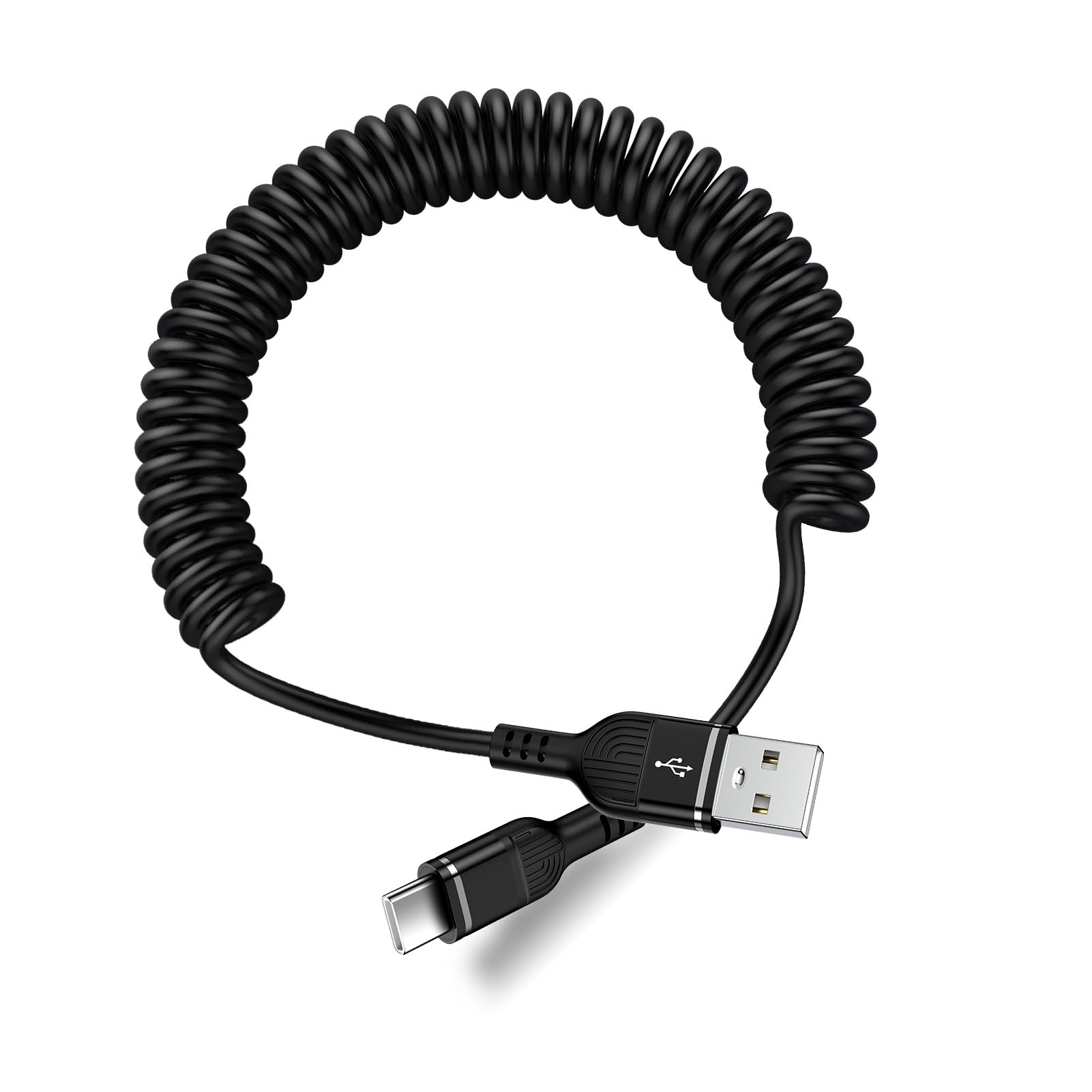 Premium 4FT Coiled USB-A to USB-C Car Charger Cable - Fast Charging Compatible with iPhone 16/16 Plus/16 Pro/16 Pro Max & Android Devices | Durable Curly Cord for Car, Home, Office & Travel Use