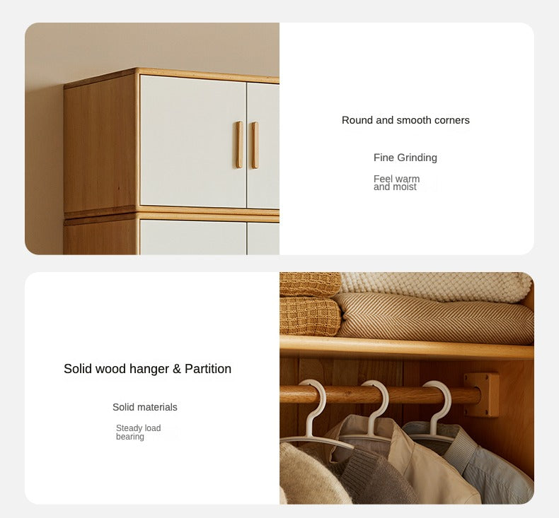 Solid Beech Wood Wardrobe Set - Modern Closet Organizer for Bedroom, Living Room & Office Storage