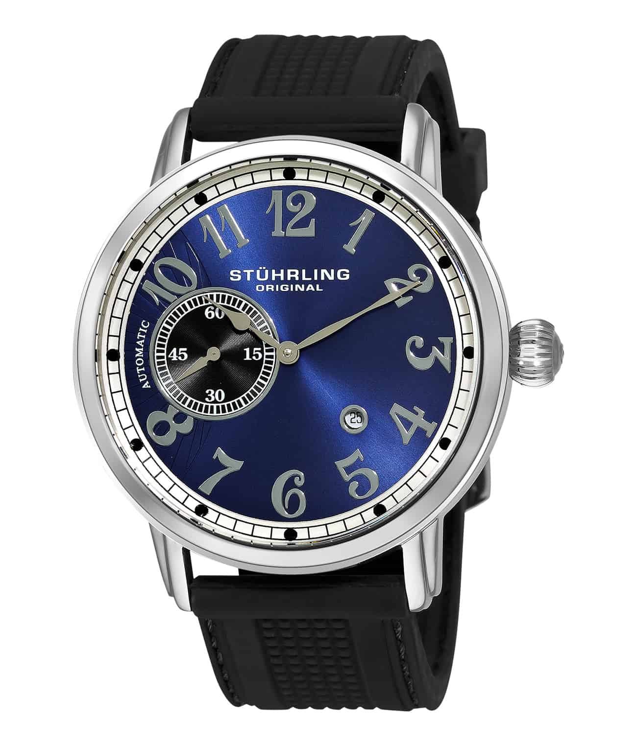 Blue Dial / Silver Case / Black Rubber Strap Tang Buckle