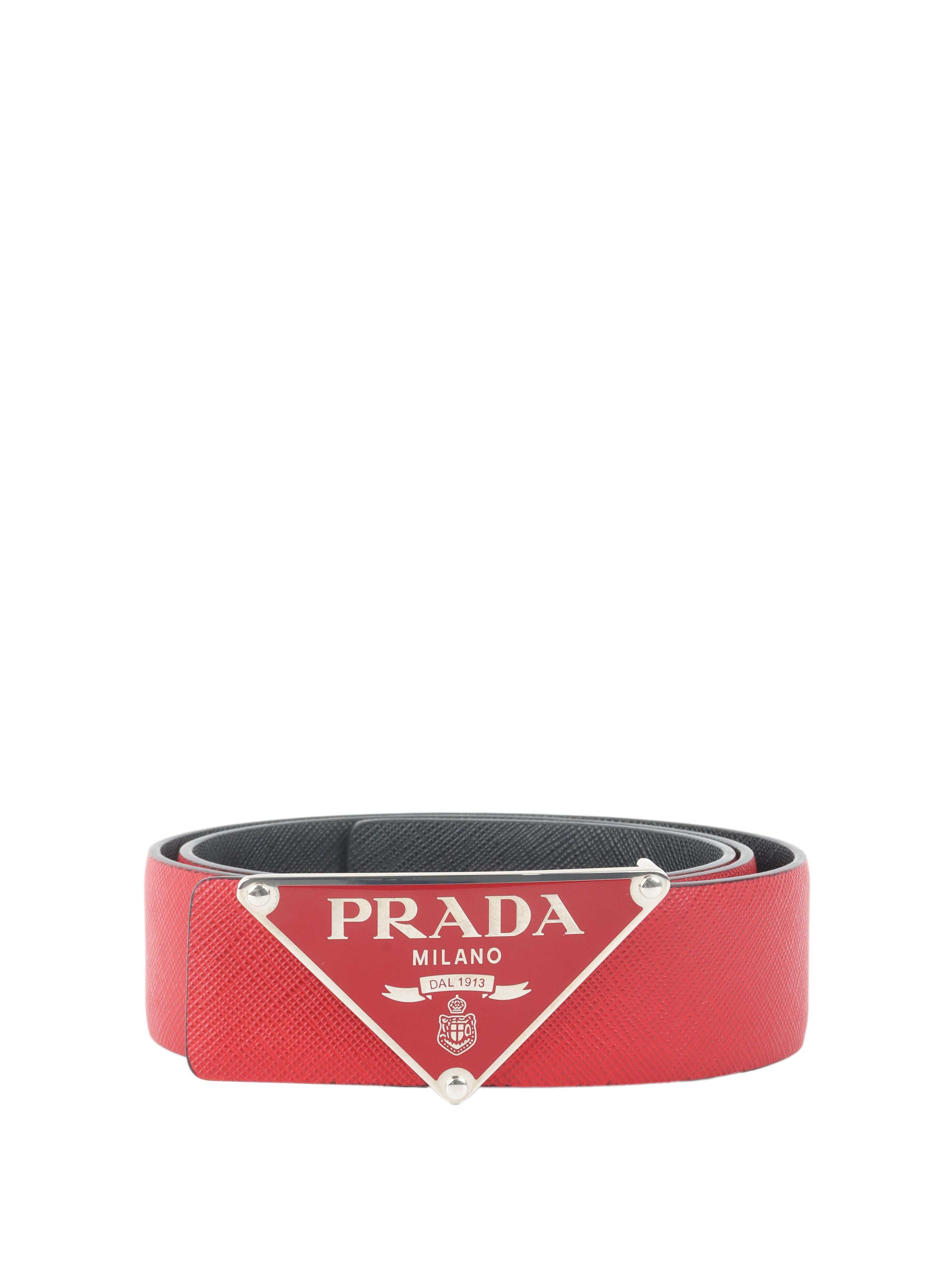 Prada Reversible Belt for Men & Women - Red & Black Leather Strap - Adjustable Waistband for Jeans, Pants & Dresses | Fashion Accessory for Casual & Formal Outfits