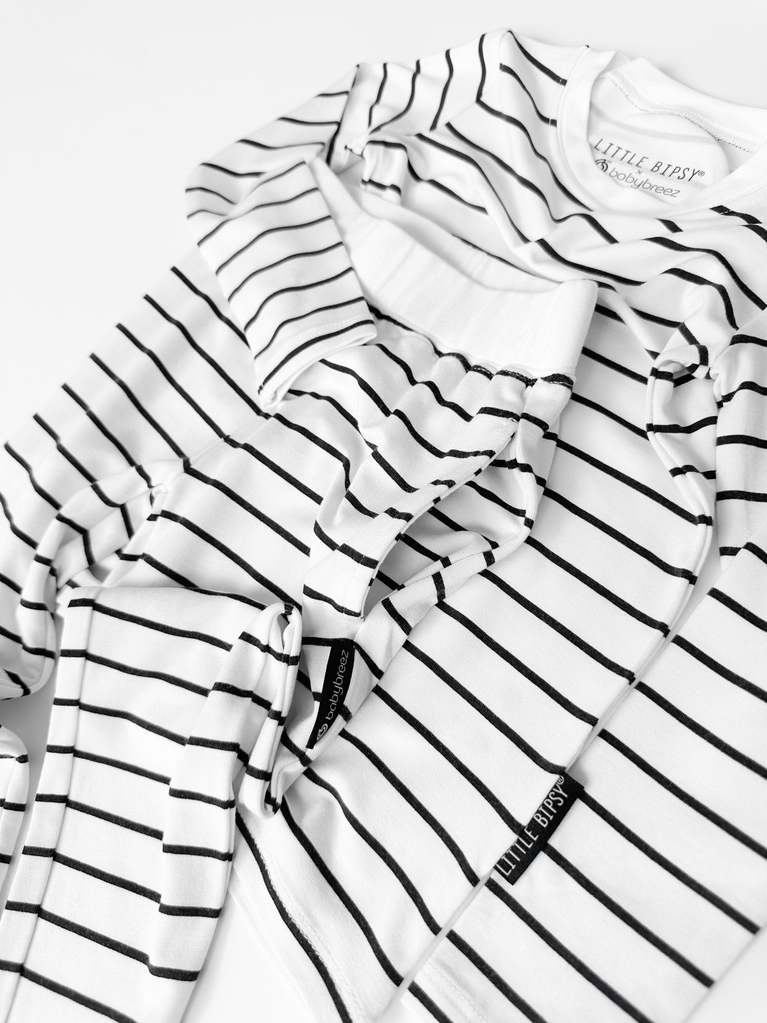 LB x Baby Breez Long Sleeve Pinstripe 2-Piece Pajama Set - White & Black Striped Pajamas for Women - Cozy Sleepwear for Winter Nights & Loungewear