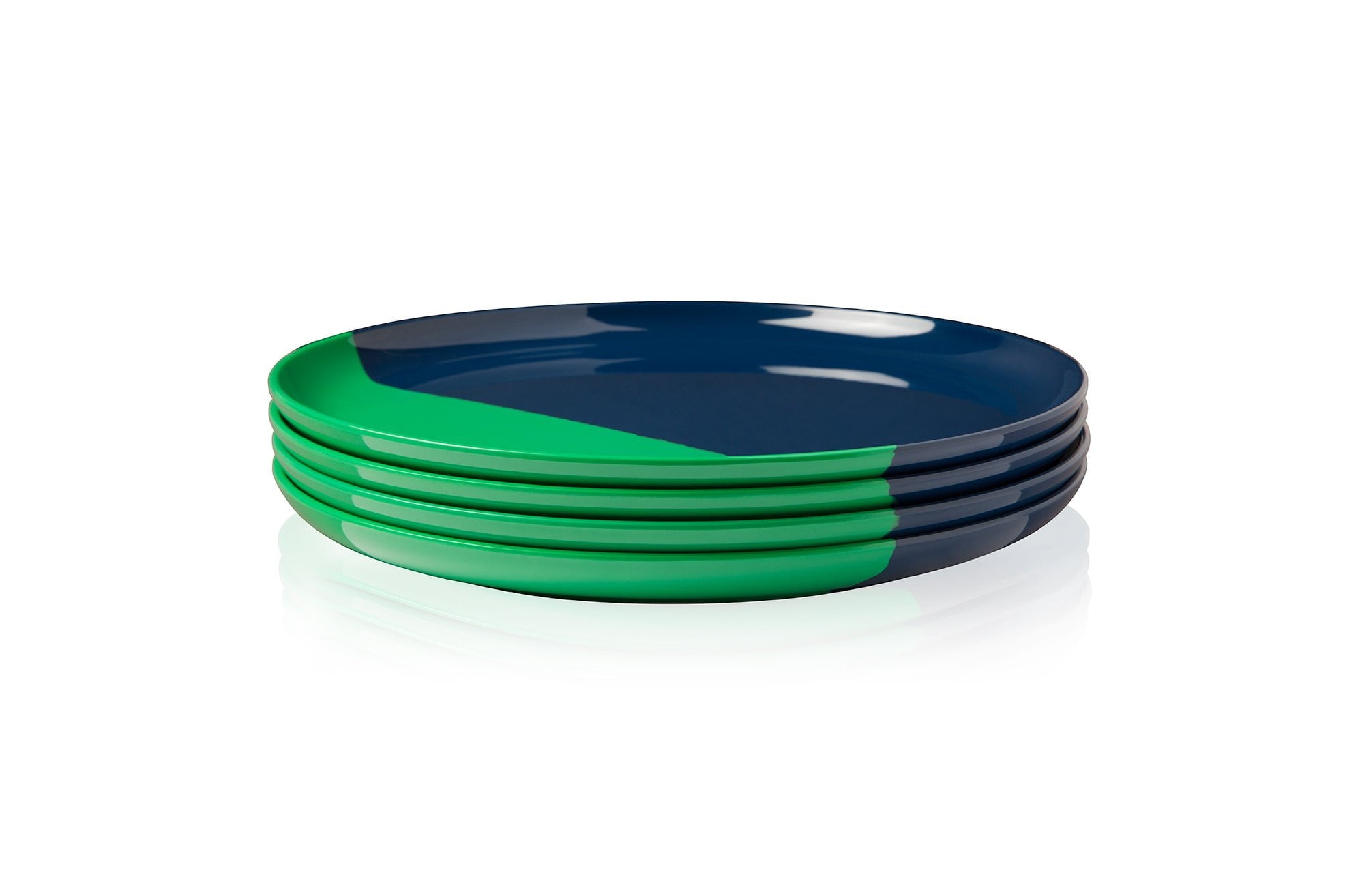 Premium 1/2 & 1/2 Melamine Dinner Plates - Green & Navy Set of 4 - Durable & Lightweight for Outdoor Dining, Picnics, Camping & Everyday Use
