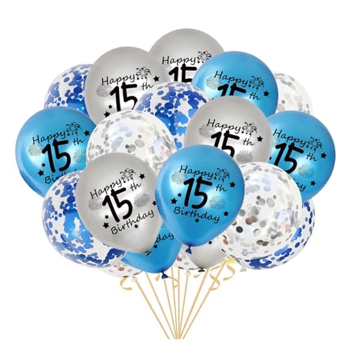 15th Balloons Blue Silver