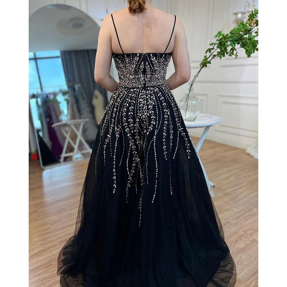 Elegant Dubai Arabic Long A-Line Spaghetti Strap Prom Dress for Graduation, School Party & Celebrity Events - Perfect for Formal Occasions, Homecoming & Special Celebrations