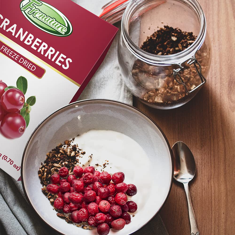 Premium Freeze Dried Cranberries Snacks - Sweet & Tart All-Natural Dried Fruit, Grade A Whole Canadian Cranberries, Gluten-Free Healthy Snacks for Adults & Kids, 0.7oz Individual Packs (6-Pack) - Perfect for Lunchboxes, Hiking & On-the-Go Snacking