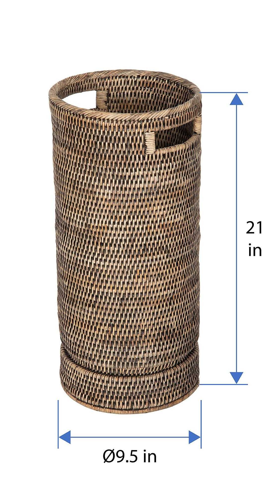Kouboo La Jolla Round Rattan Umbrella Stand with Water Catch - Black Wash Outdoor Patio Decor for Garden, Poolside & Porch Organization