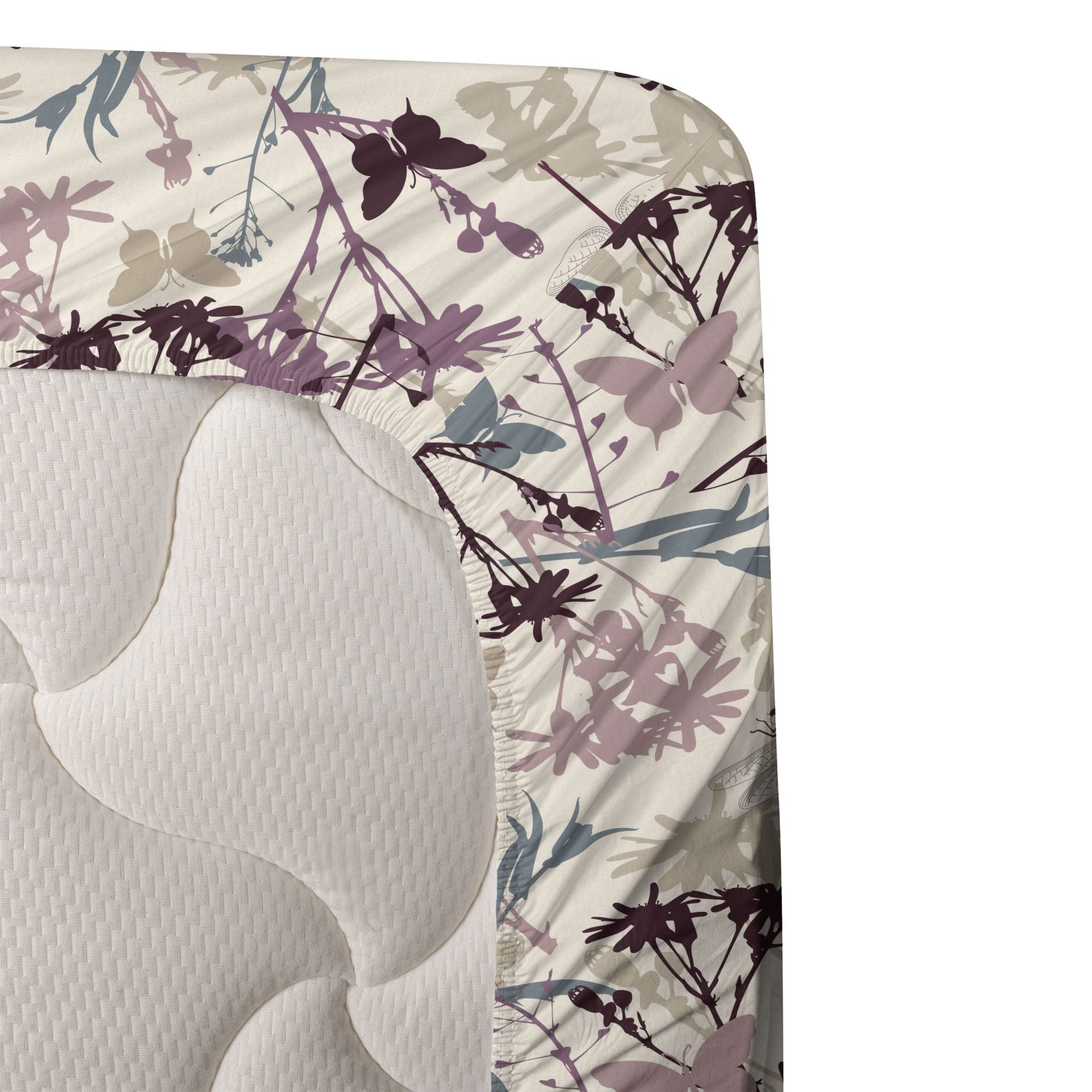 Ambesonne Floral Sheet Set 4-Piece King Size - Abstract Butterfly & Dragonfly Wildflowers Design, Teal Beige Mauve Bedding with Fitted Sheet, Flat Sheet & Pillowcases | Perfect for Guest Rooms, Master Bedrooms & Bohemian Home Decor