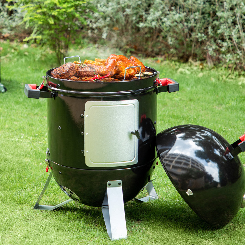 Captiva Designs 2-in-1 Vertical Charcoal Smoker and Grill with Built-in Thermometer - Perfect for Backyard BBQs, Camping & Outdoor Cooking