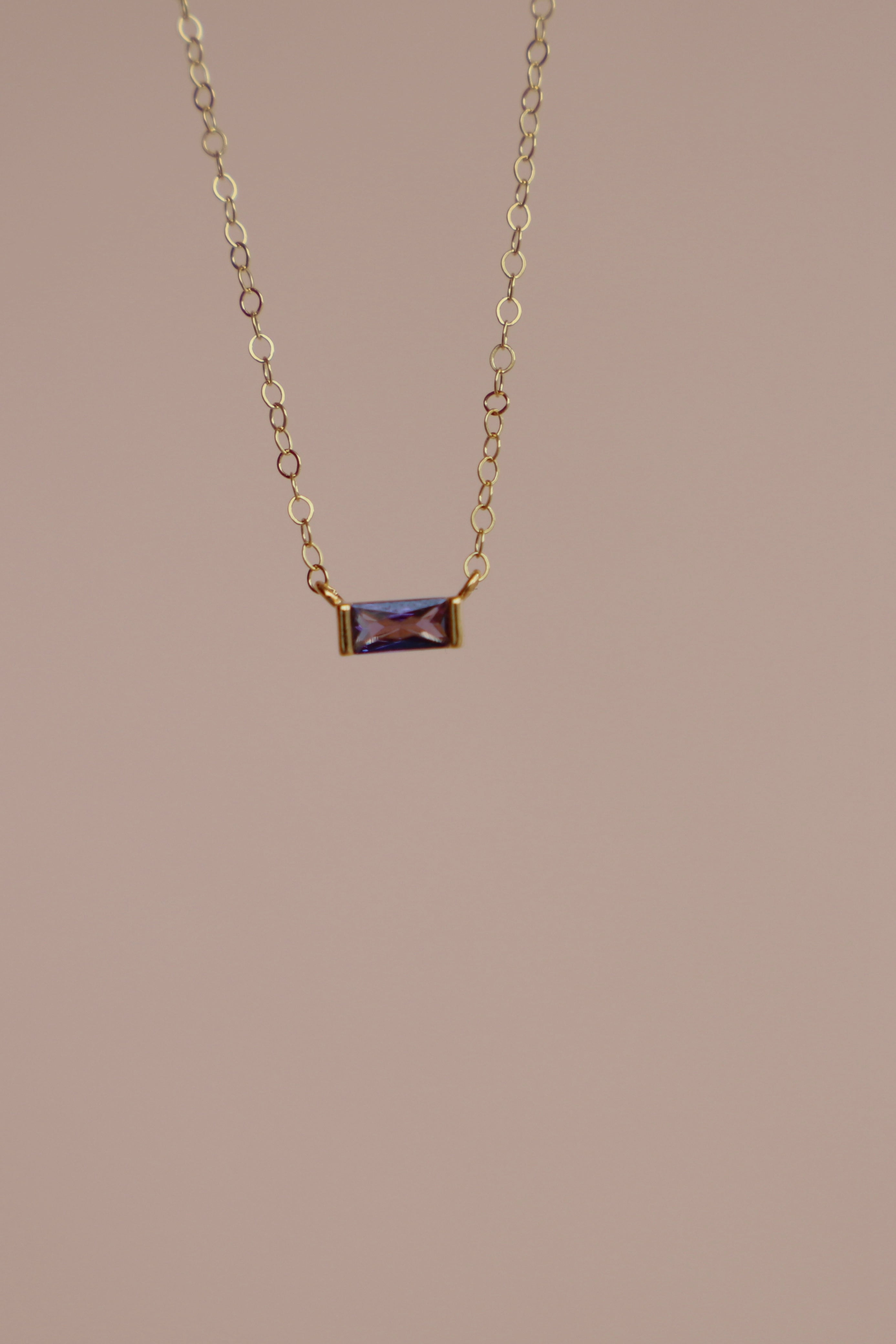 Floating Amethyst CZ Baguette Necklace - Elegant Purple Gemstone Jewelry for Women | Perfect for Weddings, Parties & Special Occasions