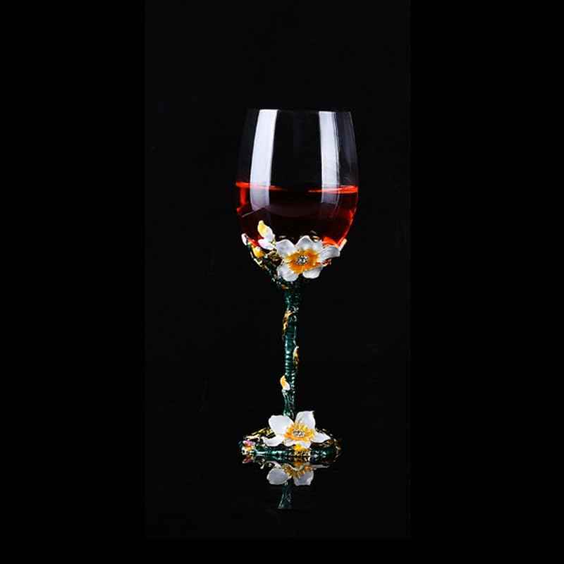 Handcrafted Clear Champagne Wine Glasses with Enamel Apricot Blossom Design - Golden (2-Piece Set in Gift Box) - Perfect for Weddings, Anniversaries & Romantic Dinners