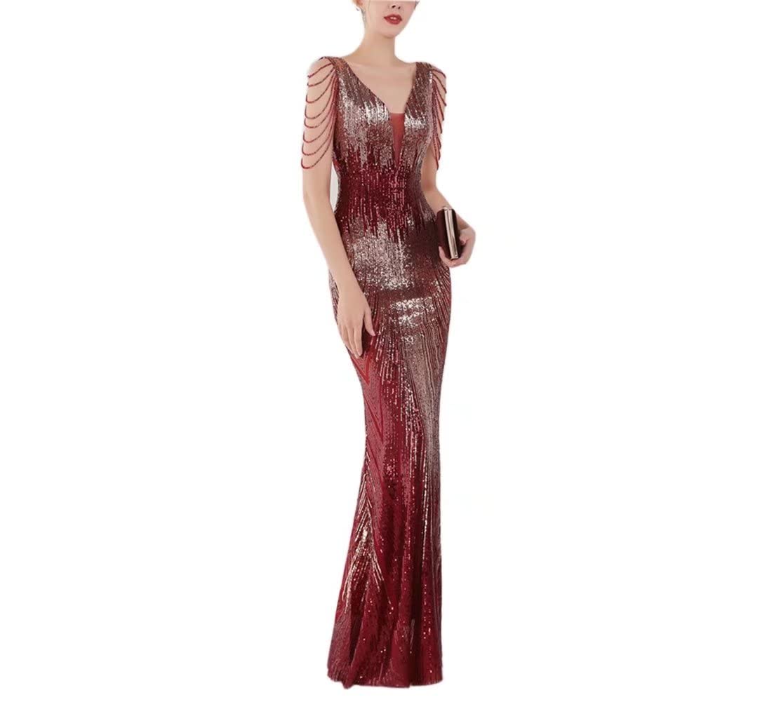 Mordarli Women's V Neck Sequin Prom Dress 2023 - Crystal Beaded Long Evening Gown for Formal Events, Homecoming, Pageants & Special Occasions