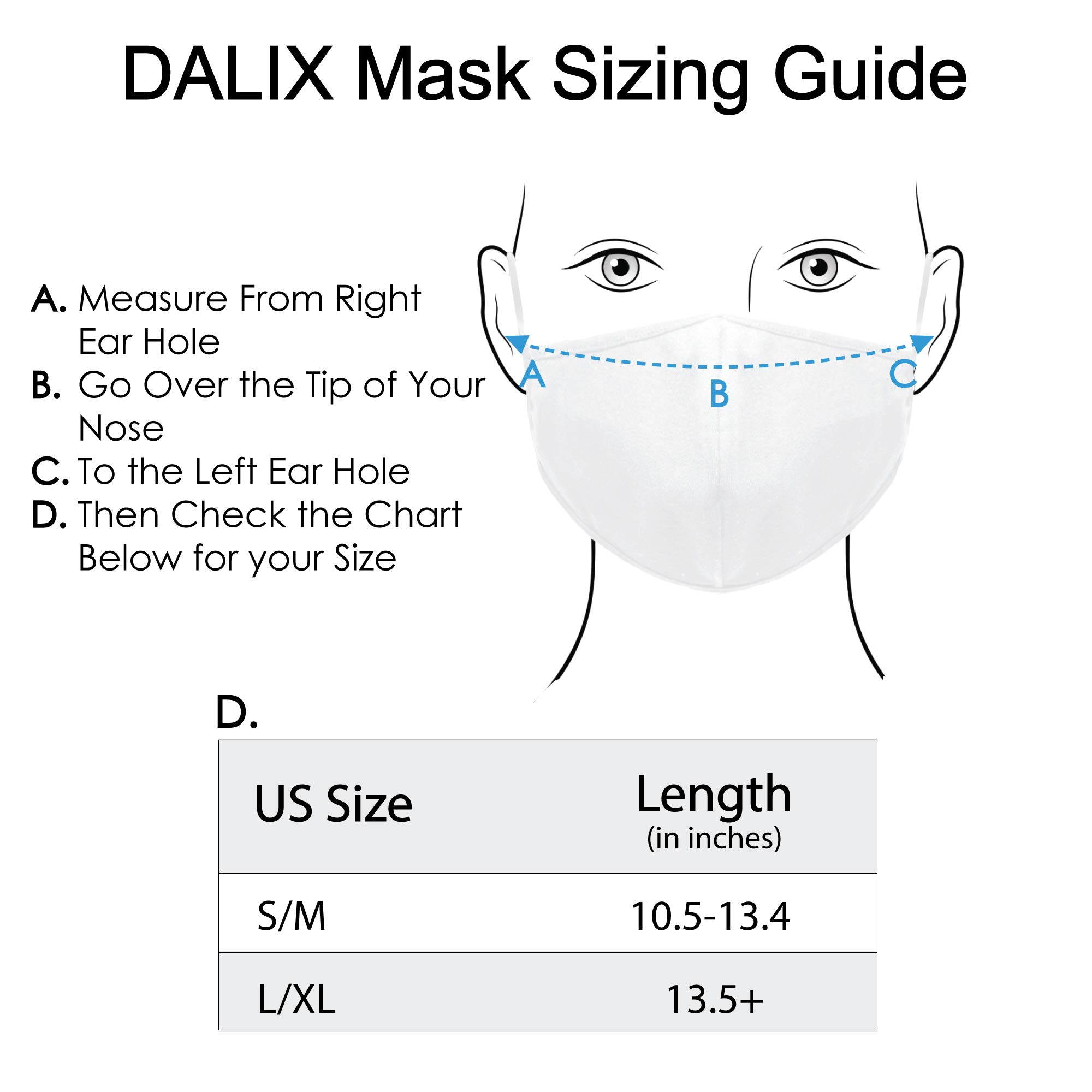 DALIX Reusable Washable Cloth Face Mask 20 Pack - White, L-XL, Made in USA - Perfect for Daily Use, Travel, and Outdoor Activities