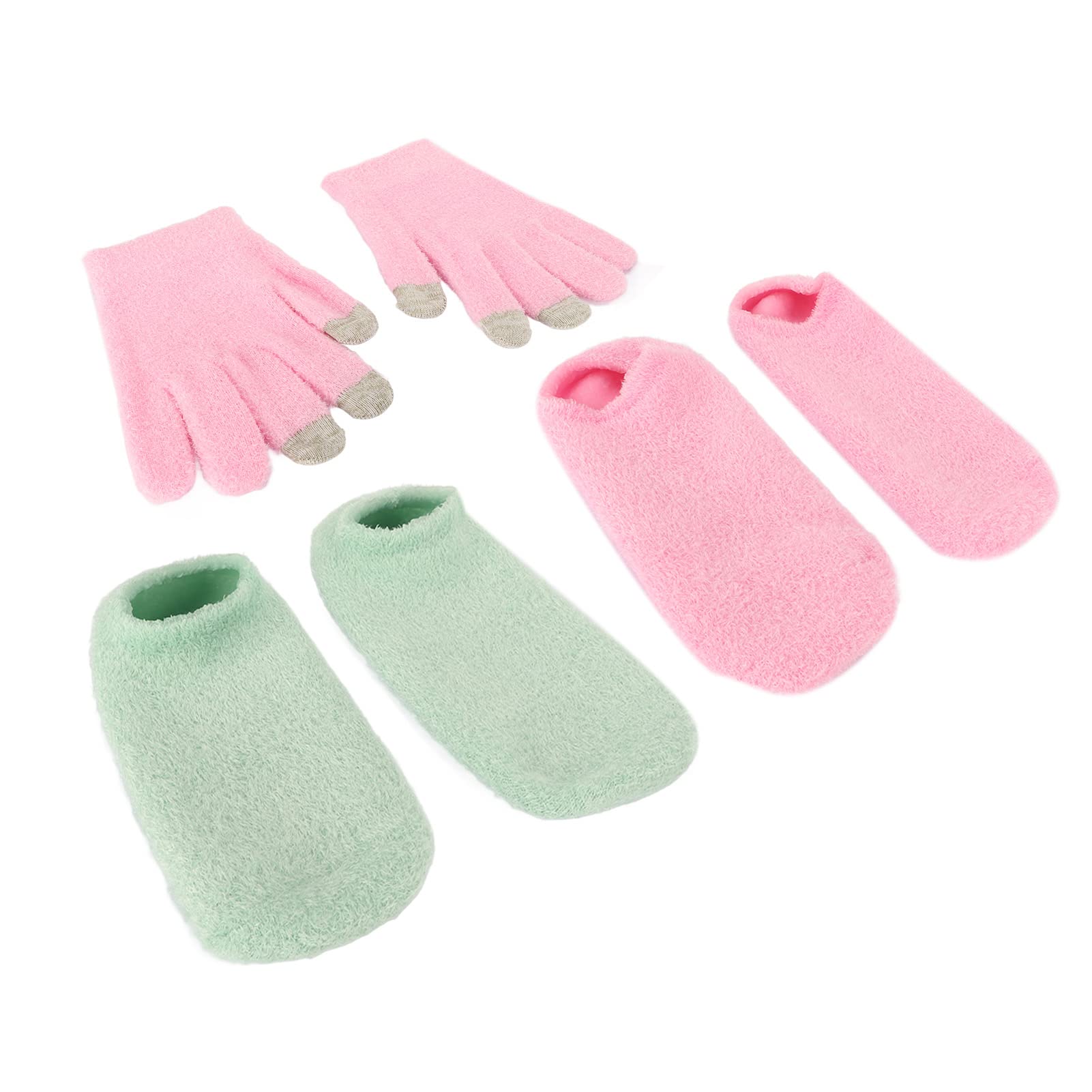 Moisturizing Gel Socks for Dry Cracked Feet - Reusable Hydrating Foot Mask with Touch Screen Tips - Skin Repair Treatment for Cracked Heels (Pink/Green) - Perfect for Overnight Foot Care & Spa Relaxation at Home