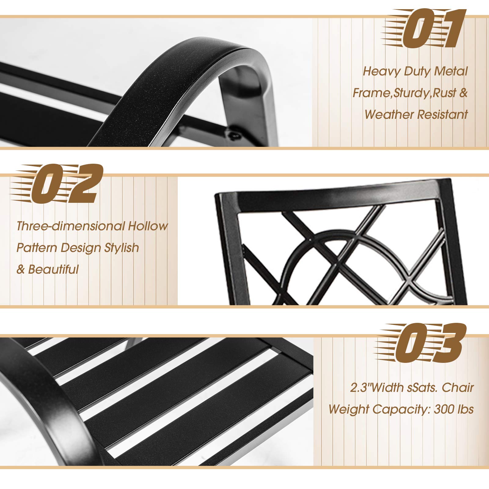 2-Pack Black Wrought Iron Patio Chairs - Heavy Duty 300LB Capacity Stackable Outdoor Dining Chairs with Armrests for Garden, Backyard, Porch & Restaurant Use