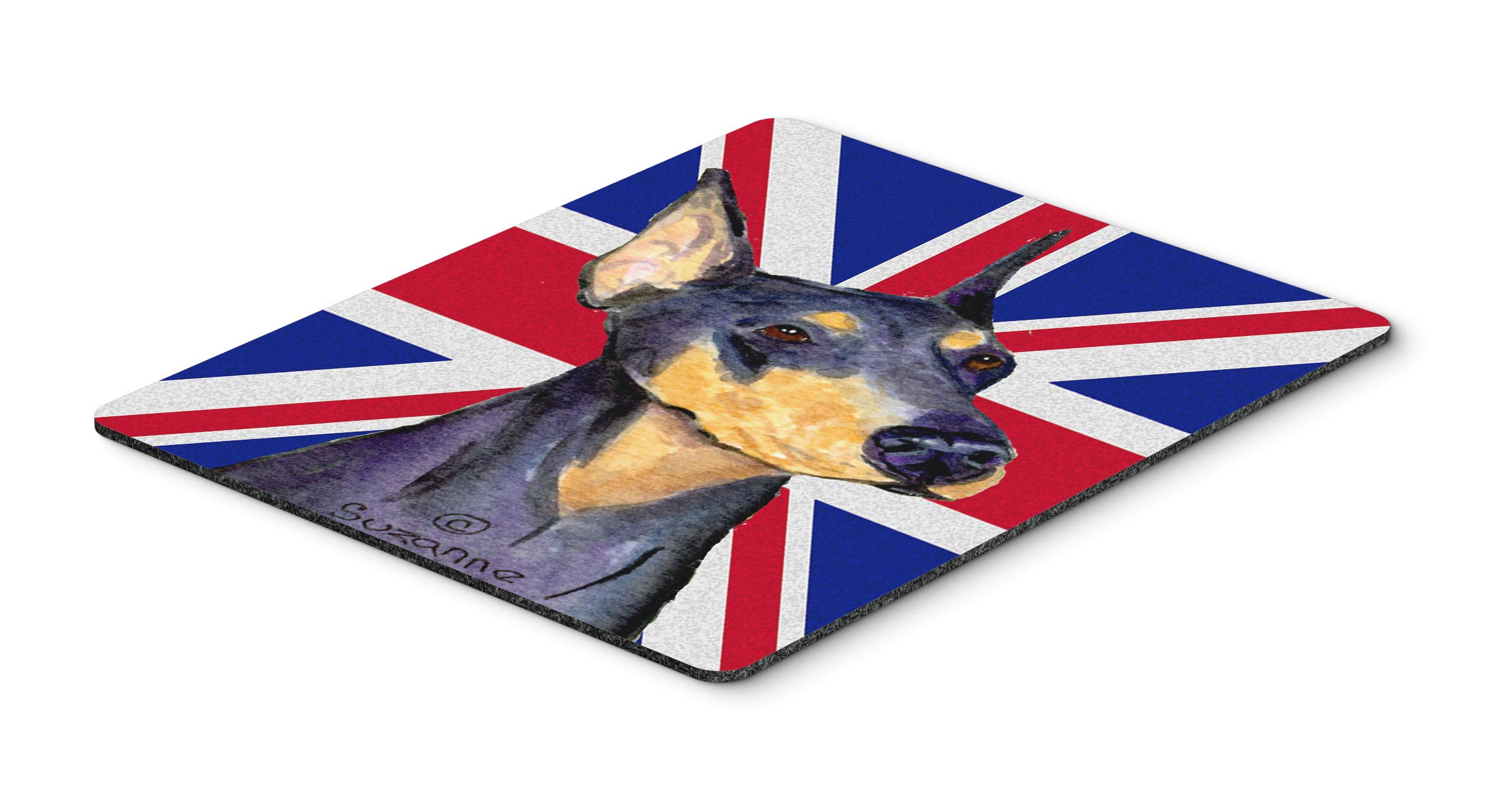 Doberman with English Union Jack British Flag Mouse Pad - Large Washable Non-Slip Desk Mat for Home Office, Gaming & Computer Work | Heat Resistant Hot Pad & Trivet for Kitchen Use
