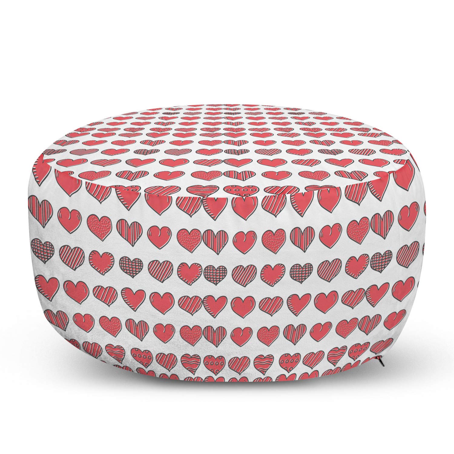 Ambesonne I Love You Ottoman Pouf - Hand Drawn Valentine's Day Design, Decorative Foot Rest with Removable Cover for Living Room & Bedroom - Charcoal Grey & Coral | Perfect for Couples Gift, Home Decor & Cozy Seating