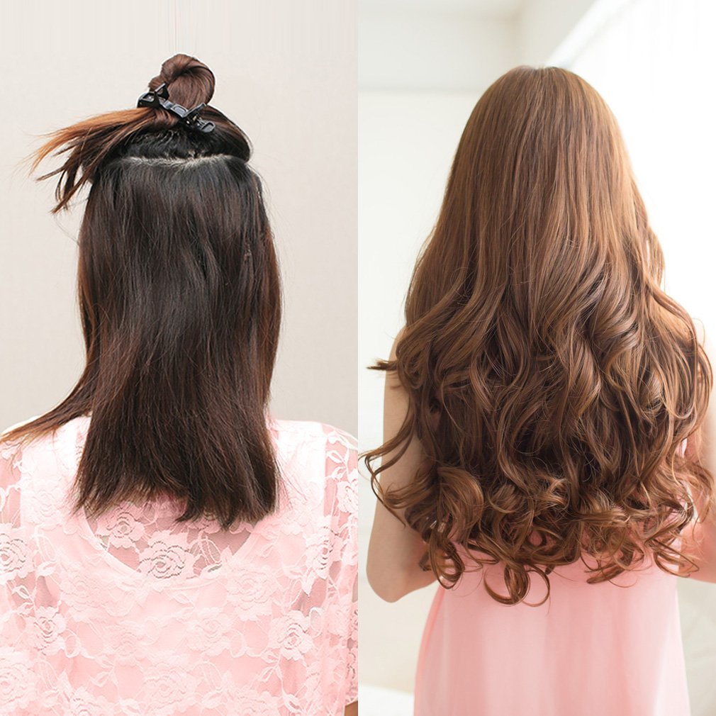 Natural Light Brown Curly Wavy Hair Extensions for Women - Remy Human Hair Clip-ins for Volume & Length - Perfect for Parties, Weddings & Daily Styling