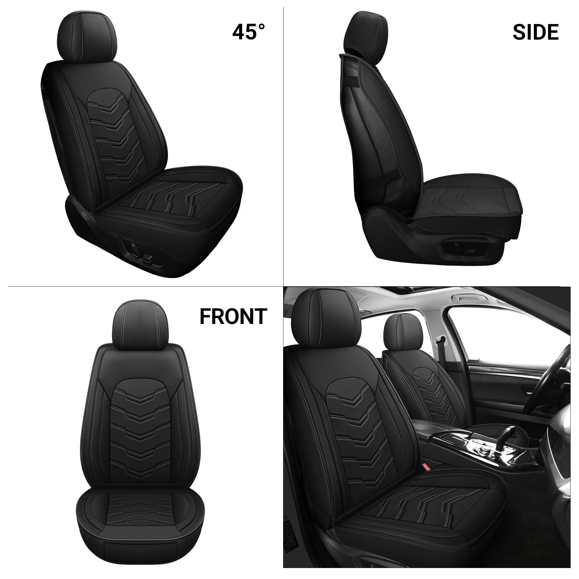 Premium AOOG Leather Car Seat Covers 5-Piece Full Set - Breathable Leatherette Universal Fit for Most Sedans, SUVs & Trucks | Waterproof, Non-Slip & Airbag Compatible Interior Protection | Perfect for Daily Commute, Road Trips & Family Travel (Black)