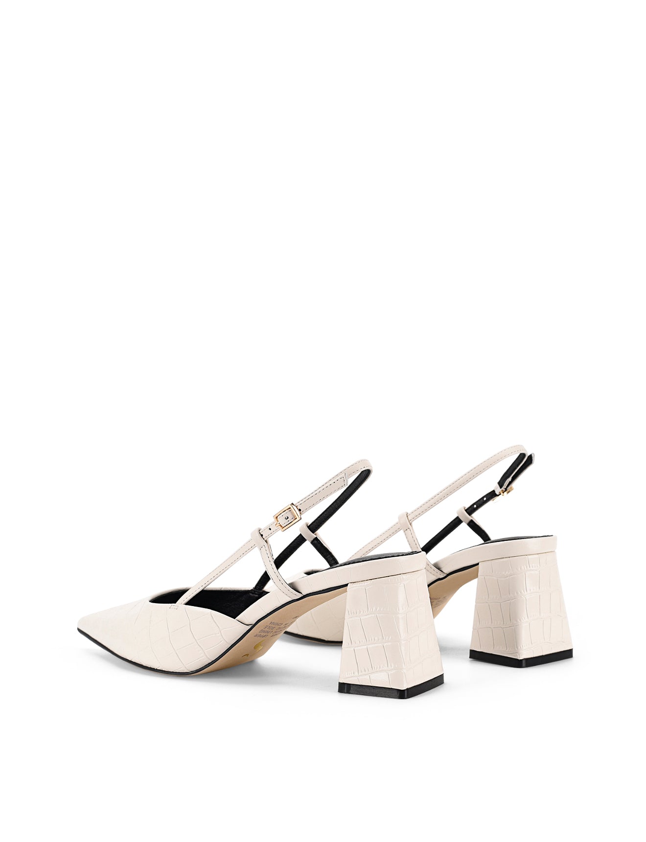 Yasmine Slingback Heels for Women - Chunky Block Heel Sandals in White Crocodile Embossed Leather | Perfect for Weddings, Parties & Office Wear