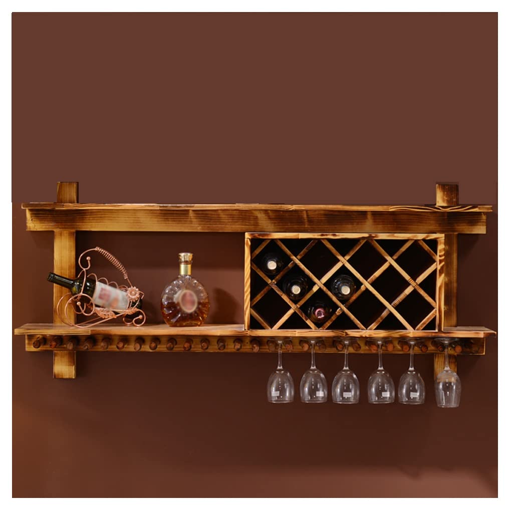 Wall Mounted Wooden Wine Rack - Glass Holder & Bar Shelf for Kitchen, Living Room Decor