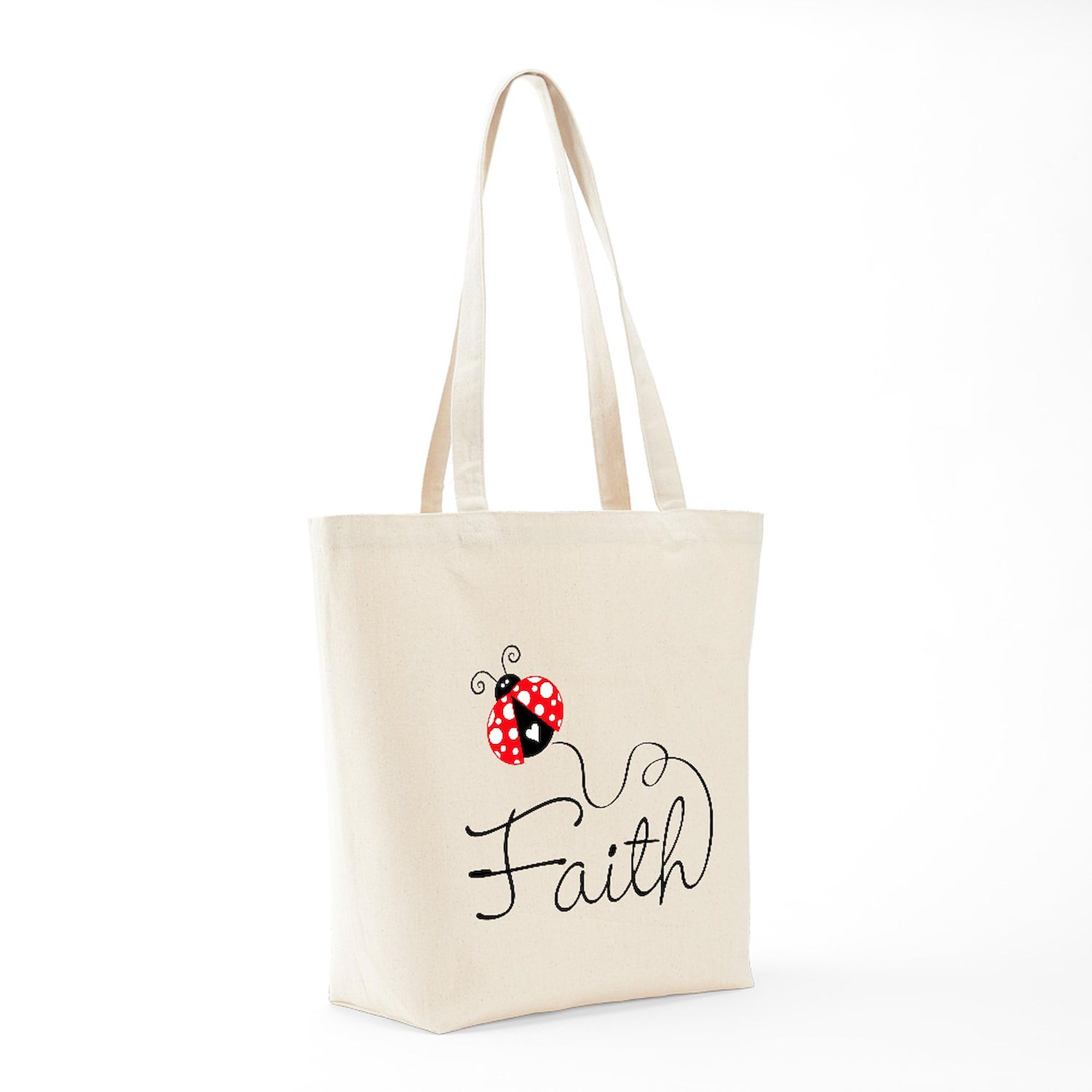 Ladybug Faith Tote Bag - Natural Canvas Reusable Shopping Bag for Women | Eco-Friendly Grocery Tote for Church, Bible Study & Daily Use