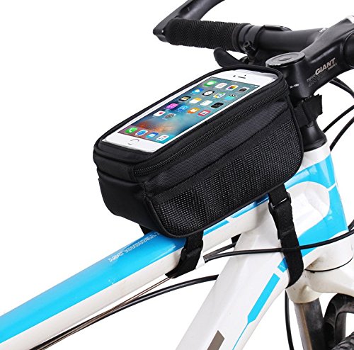 Waterproof Bike Frame Bag - Cycling Handlebar Top Tube Phone Pouch for iPhone 16/15/14/13/12/11 Pro Max, Samsung Galaxy, Google Pixel - Perfect for Mountain Biking & Commuting (Black)