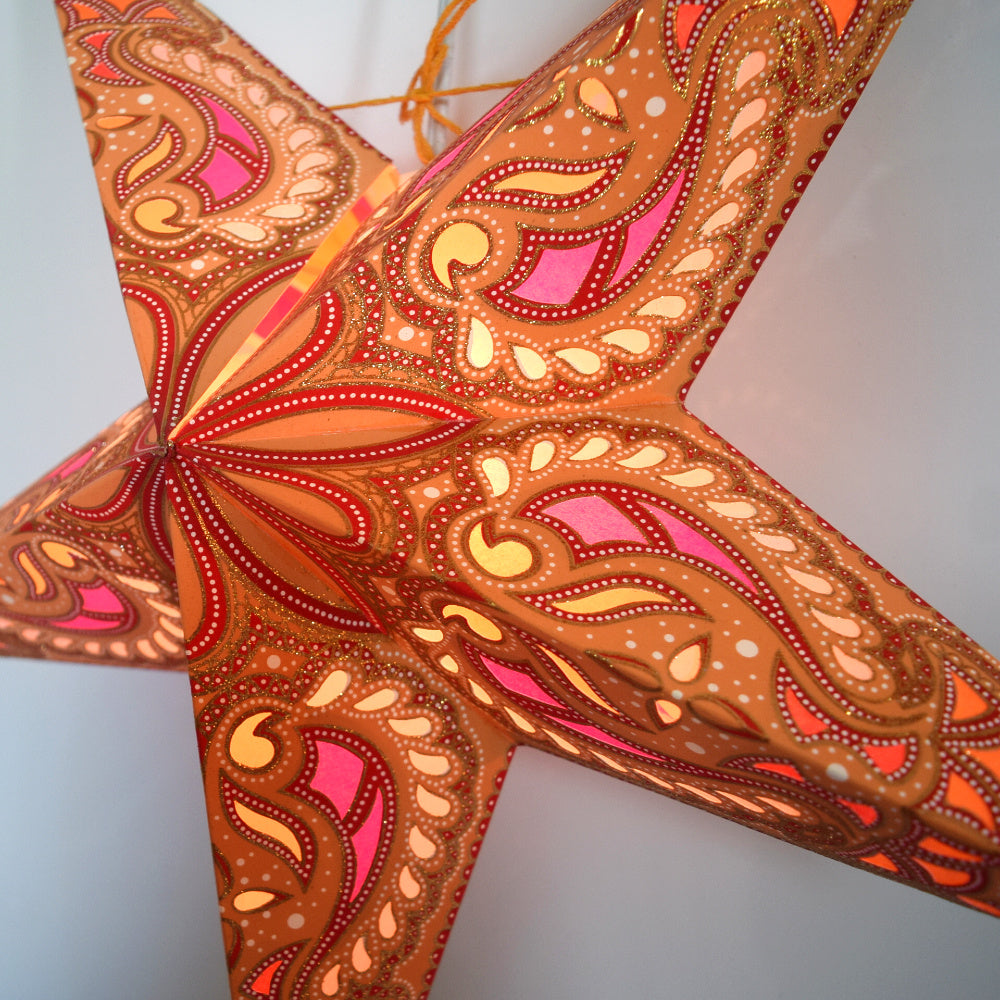 24-Pack Orange Alaskan Glitter Paper Star Lanterns - Hanging Wedding & Party Decorations for Indoor/Outdoor Events, Baby Showers & Christmas Decor