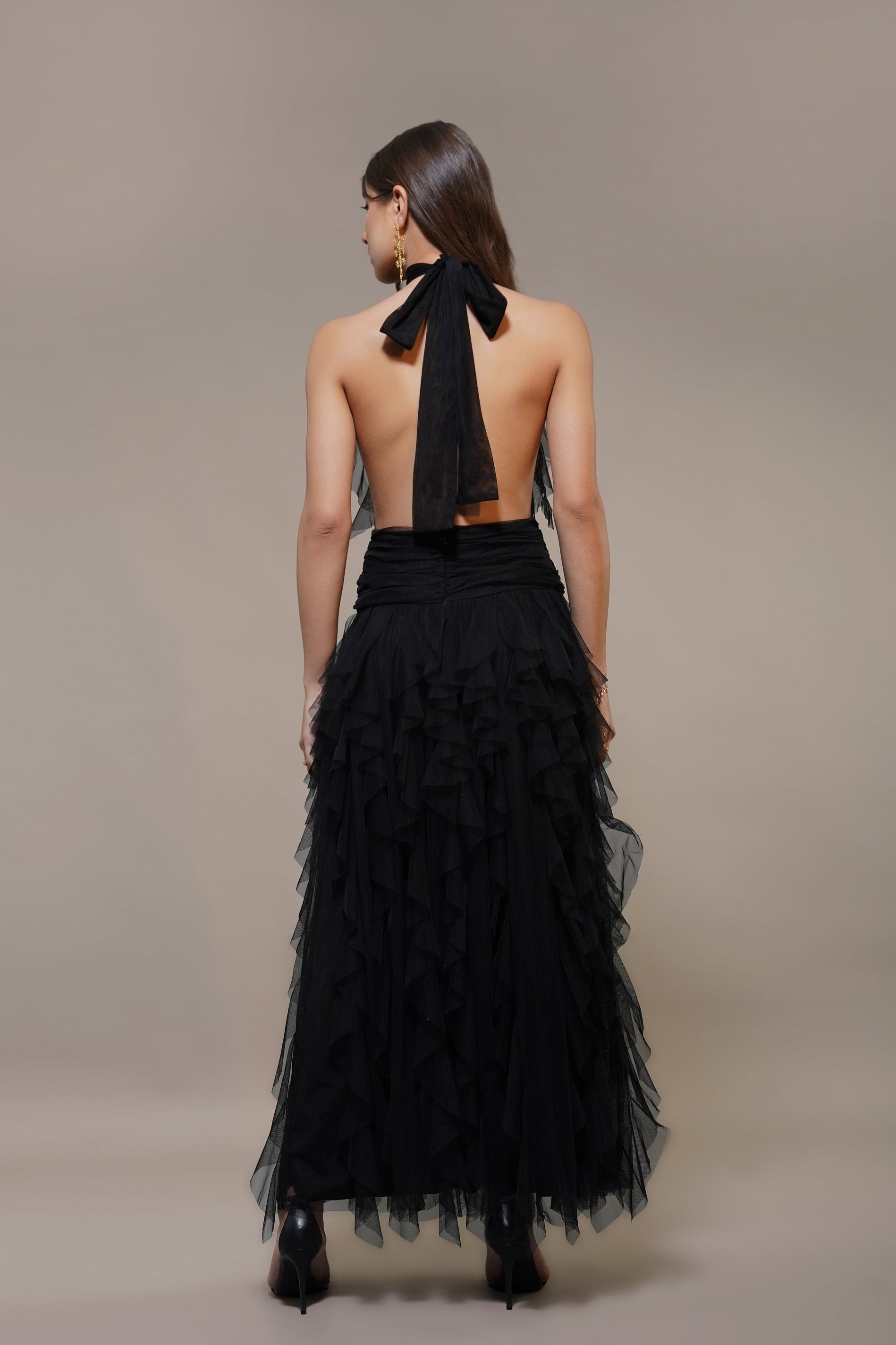 Tabitha Maxi Ruffle Dress in Black - Elegant Long Flowy Dress for Women | Perfect for Weddings, Parties & Special Occasions