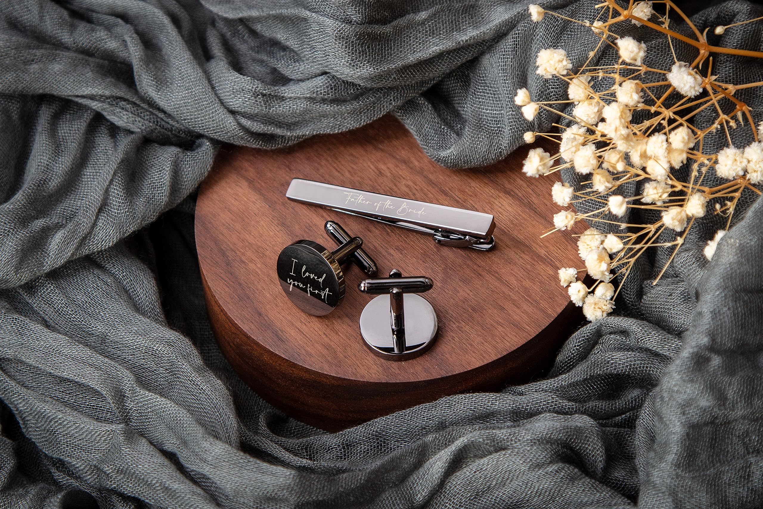 Elegant MUUJEE Engraved Cufflinks & Tie Clip Set for Men - Perfect for Weddings, Business Meetings & Formal Events