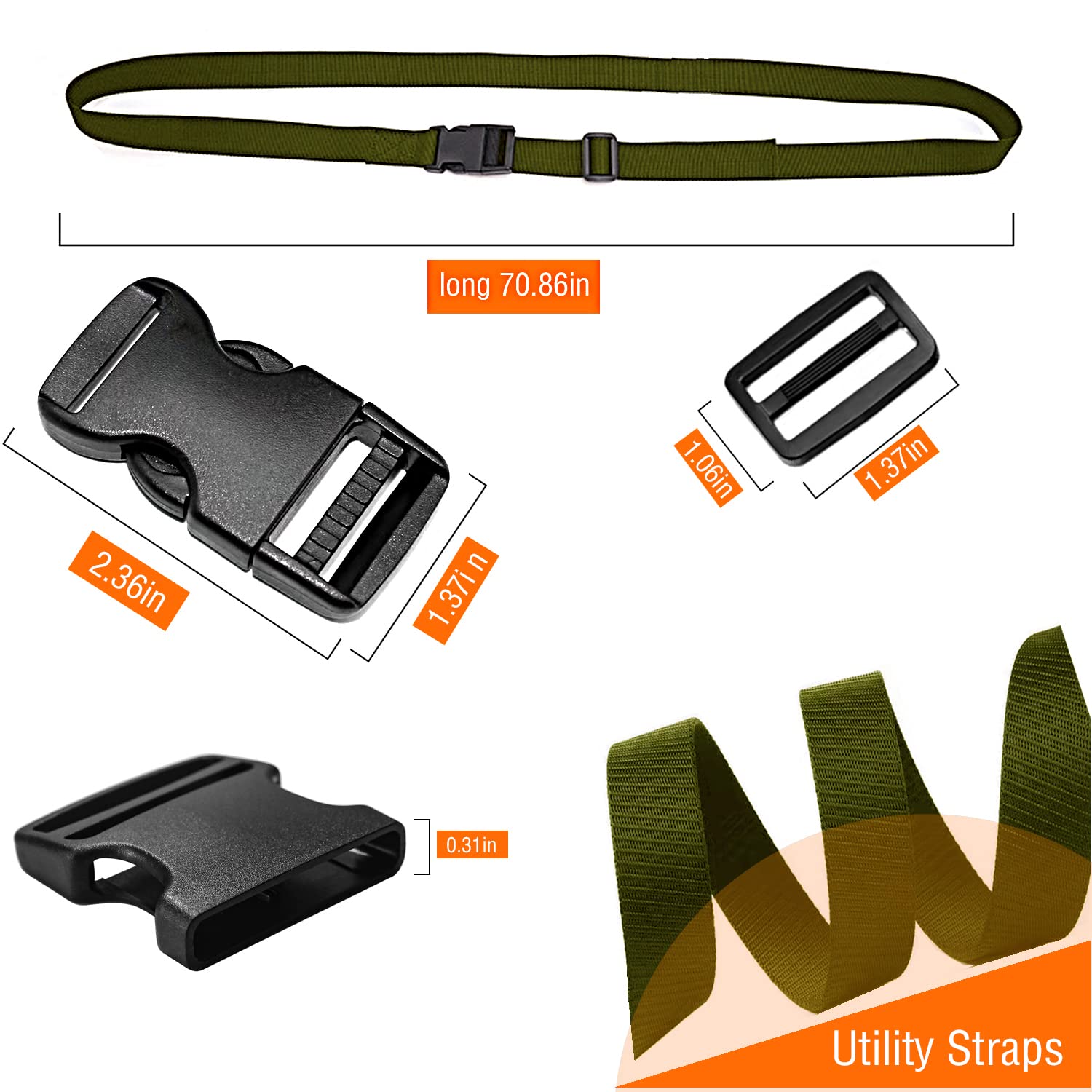 Premium Adjustable Nylon Tie Down Straps with Quick Release Buckle - Heavy Duty Utility Straps for Backpack, Camping Gear, Sleeping Bag, Luggage & Tactical Lashings - Perfect for Outdoor Adventures, Travel & Storage Organization
