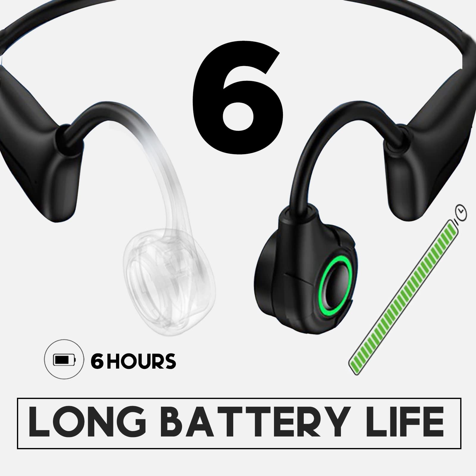 Bluetooth Bone Conduction Headphones Open Ear IPX7 Waterproof - 32GB Memory Wireless Sports Headphones for Running, Cycling & Gym Workouts - Black