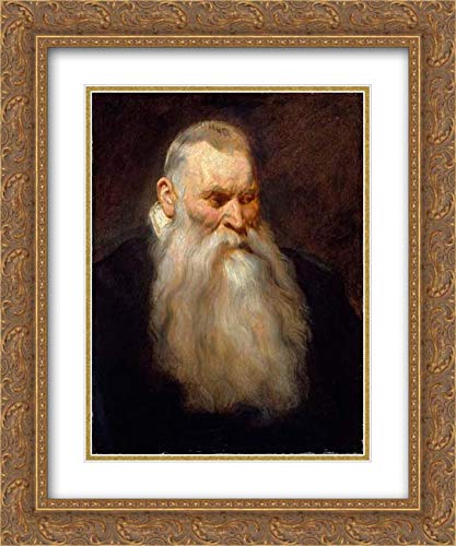 Anthony van Dyck - 20x24 Inch Gold Ornate Framed Art Print with Double Matting | Study Head of an Old Man with White Beard | Museum Quality Wall Decor for Living Room, Office & Gallery Display