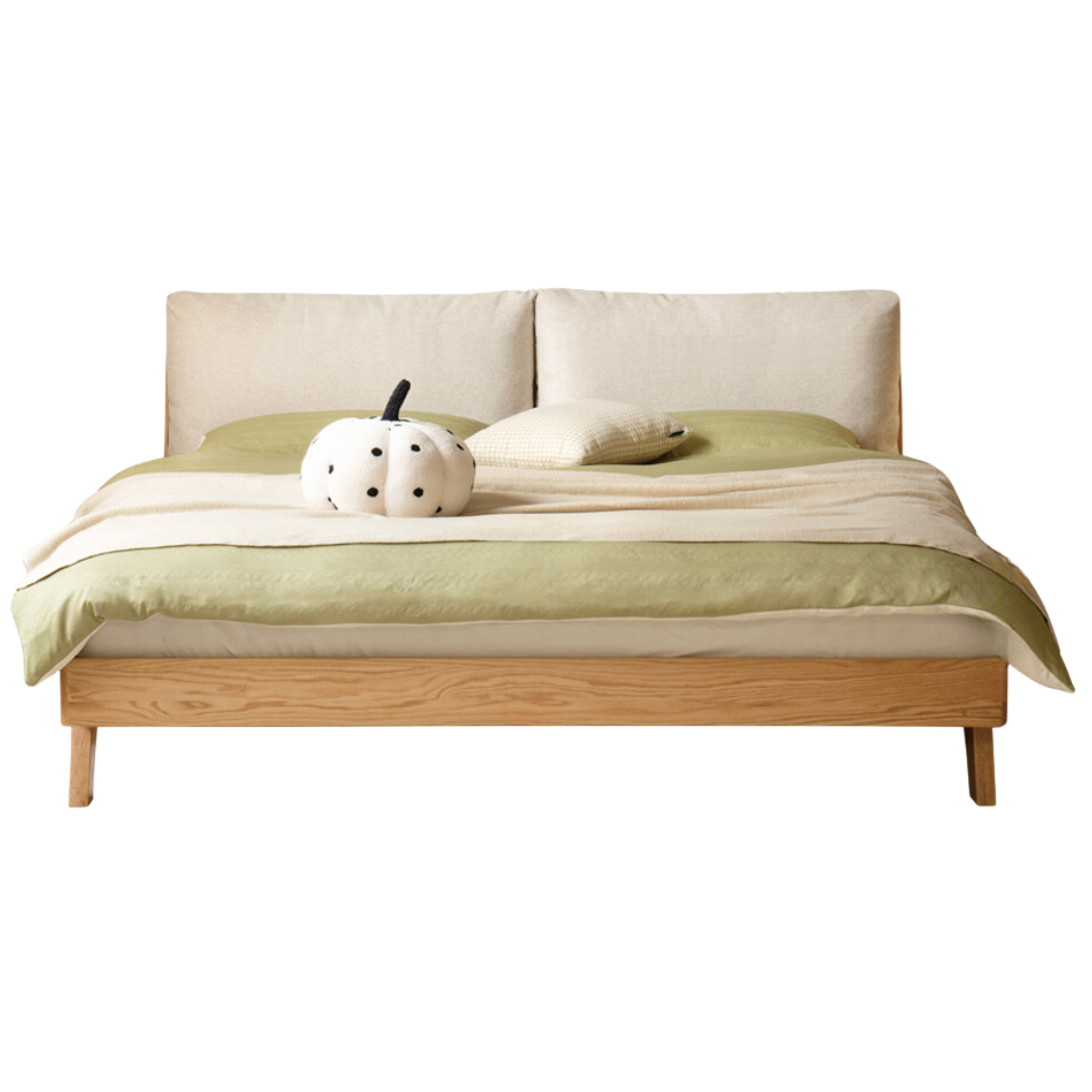 Natural Wood Color Off-white Fabric soft back bed