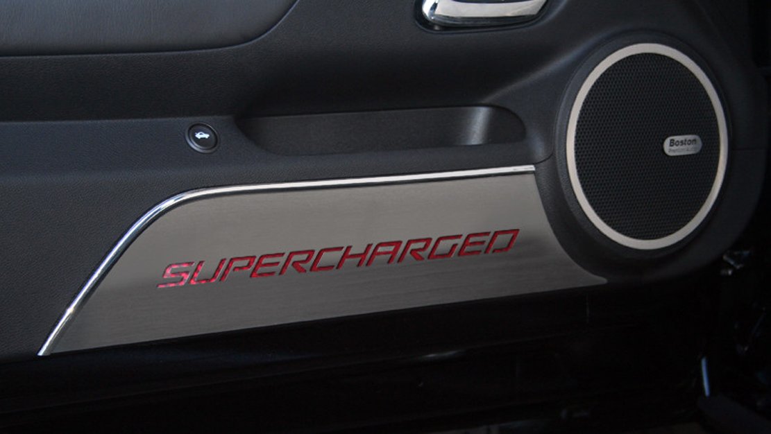 American Car Craft Red Door Kick Plate - 2pc Supercharged CF for Car Protection