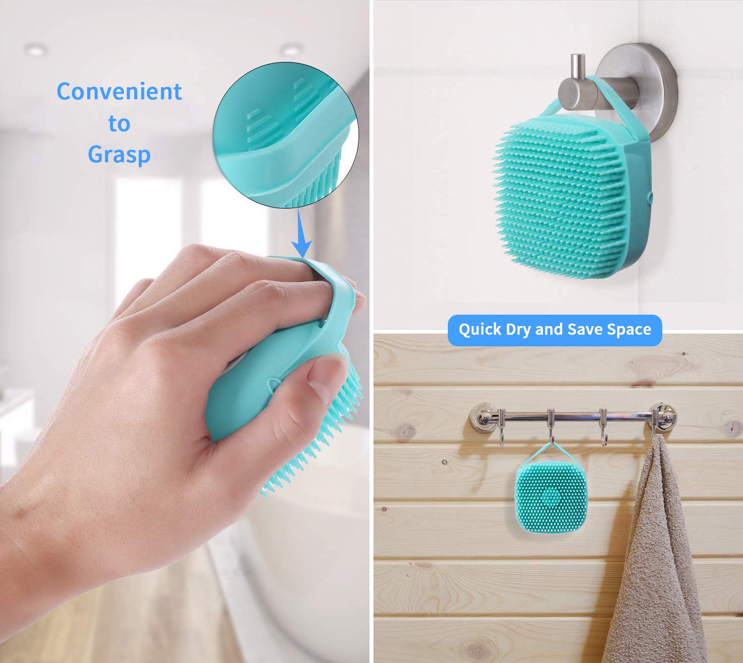 Eowhitu Silicone Body Brush for Shower & Bath - Exfoliating Massage Brush with Soap Dispenser - Dry Skin Scrubber for Men & Women - Blue - Perfect for Spa Days & Deep Cleansing at Home