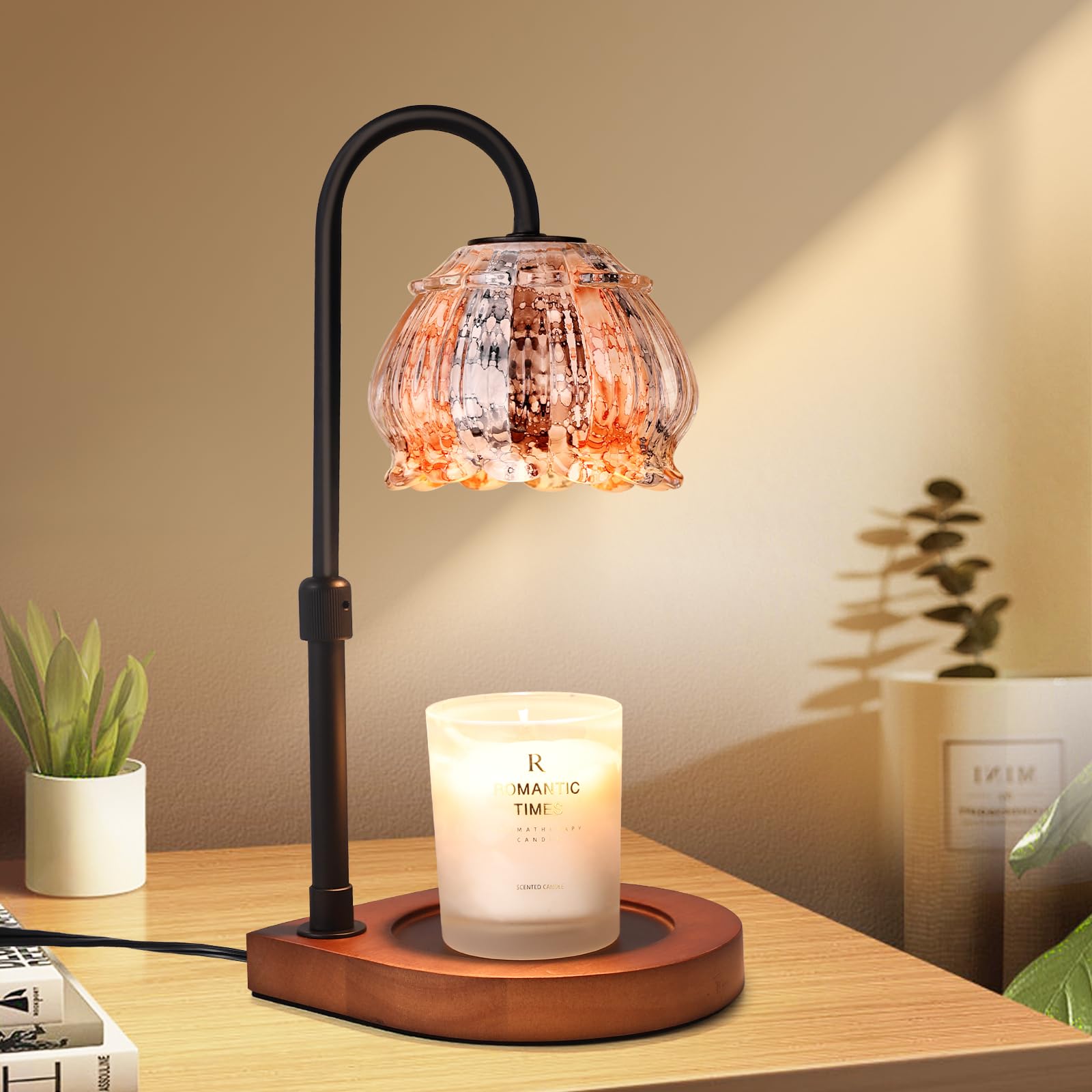 Adjustable Height Dimmable Candle Warmer Lamp with Timer - Electric Jar Candle Warming Light Holder for Home Decor, White-Orange - Perfect for Living Room, Bedroom, Office & Gift for Women