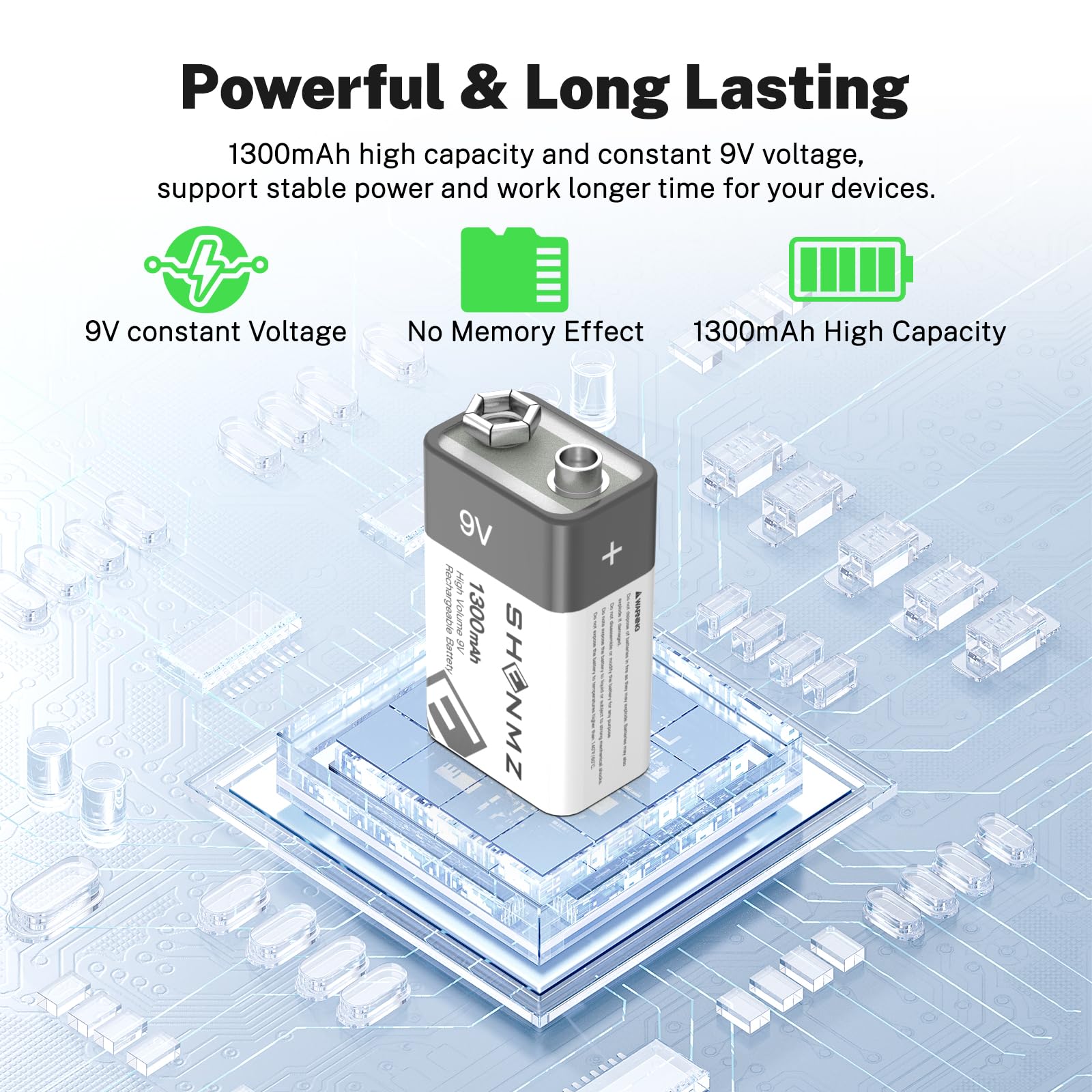 9V Rechargeable Lithium-ion Batteries 8 Pack - 1300mAh High Capacity, 2-in-1 USB-C Fast Charging for Smoke Detectors, Alarms, Microphones & More | Long Lasting Power for Home Security, Music Equipment & Electronic Devices