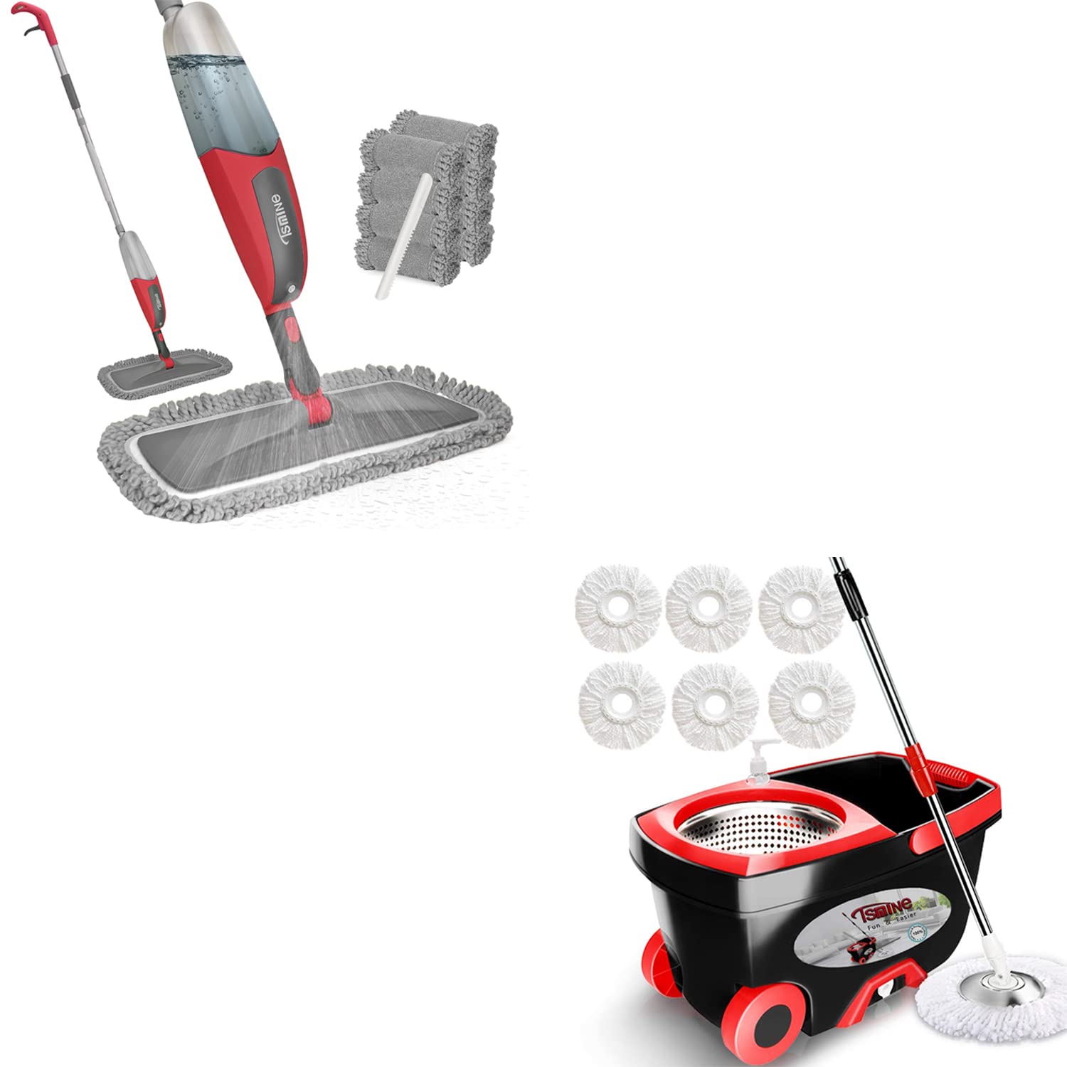 Tsmine Mop and Bucket Set with Wringer - Spray Mop for Floor Cleaning - Perfect for Hardwood, Tile & Laminate Floors - Home & Office Cleaning Essentials