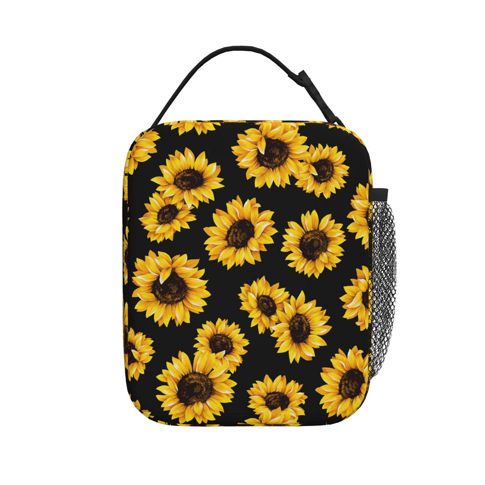Eco-Friendly Reusable Lunch Bags for Women - Insulated Golden Sunflower Pattern Lunch Box with Convenient Pocket - Perfect for Work, School, Picnics & Outdoor Activities