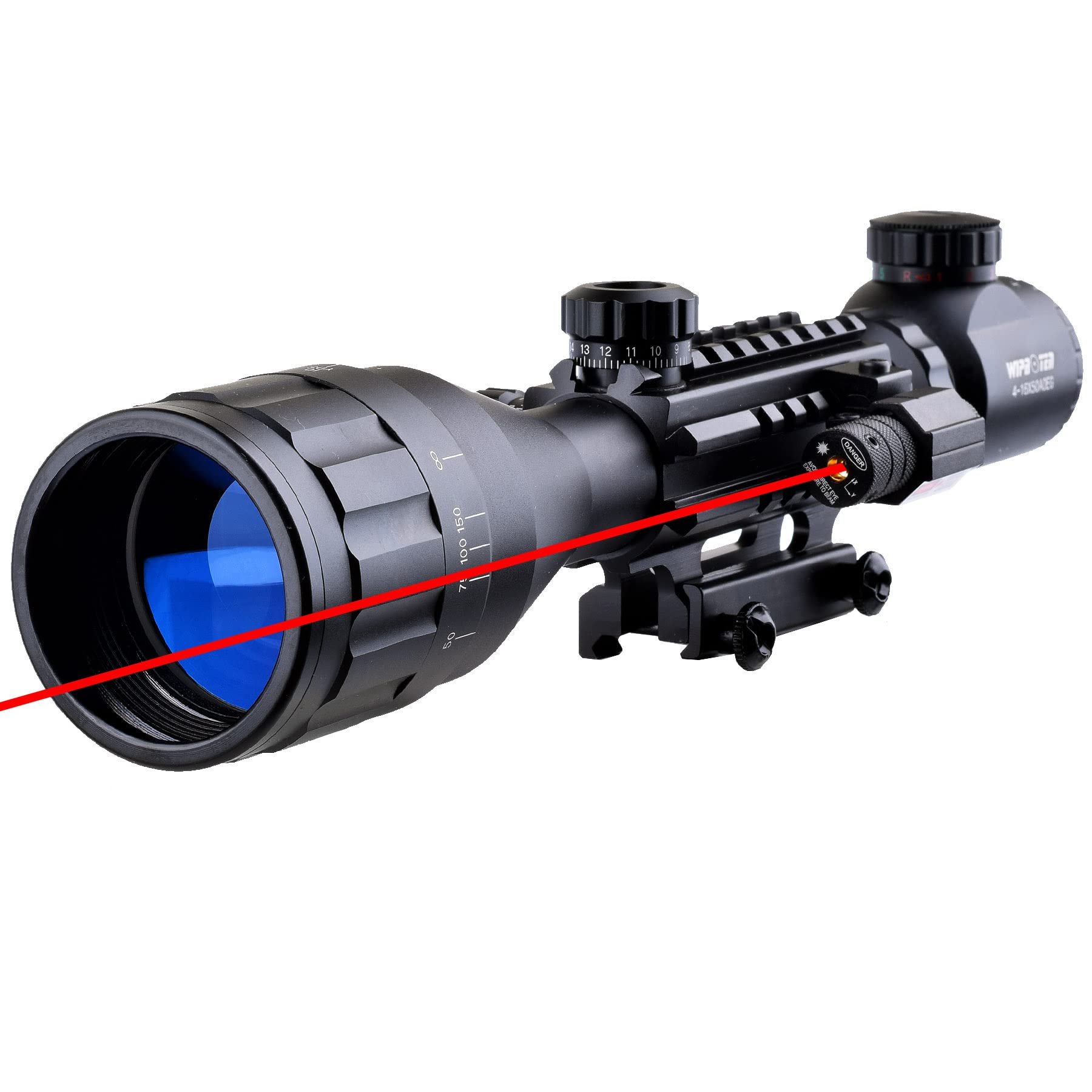 4-16x50 AO Rifle Scope with Red & Green Illuminated Range Finder Reticle - Red Dot Sight for Hunting, Shooting & Tactical Use - Black Matte Finish