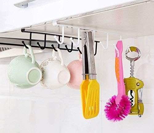 WSEYZ Under Shelf Cabinet Rack - 6 Hooks Organizer for Coffee Mugs, Wine Glasses, Keys & Scarves | Space Saving Kitchen & Closet Storage Solution | Perfect for Small Spaces & Home Organization