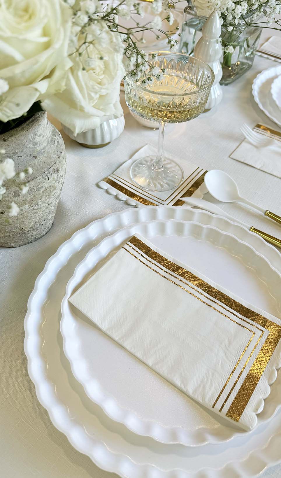 Eco-Friendly White and Gold Table Setting for Weddings, Parties & Formal Dining - Sustainable Dinnerware Set