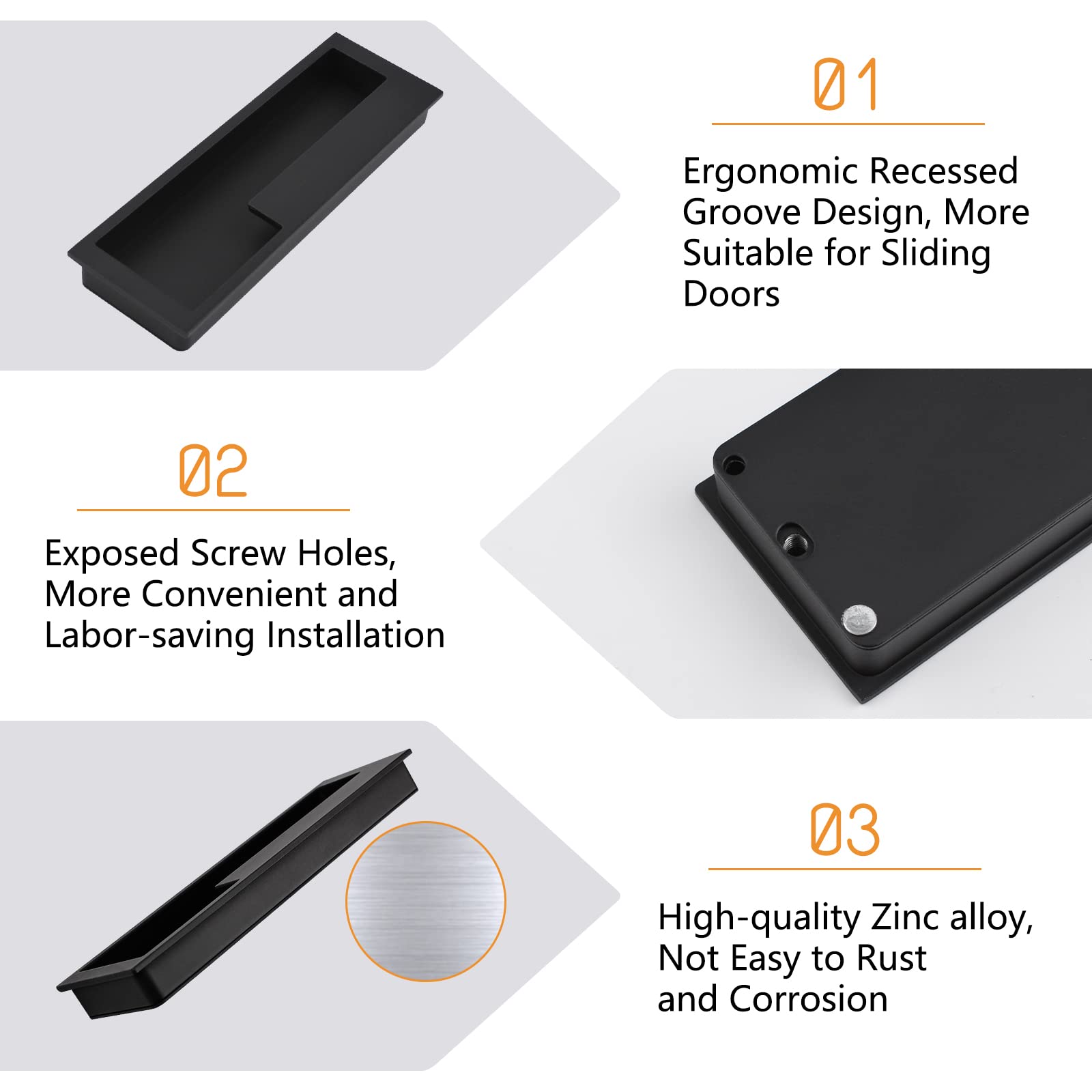 MOROBOR 2-Pack Zinc Alloy Hidden Screw Barn Door Handles - Matte Black Modern Cabinet Pulls for Sliding Doors, Drawers, Wardrobes & Cupboards | Perfect for Farmhouse, Rustic & Contemporary Home Decor