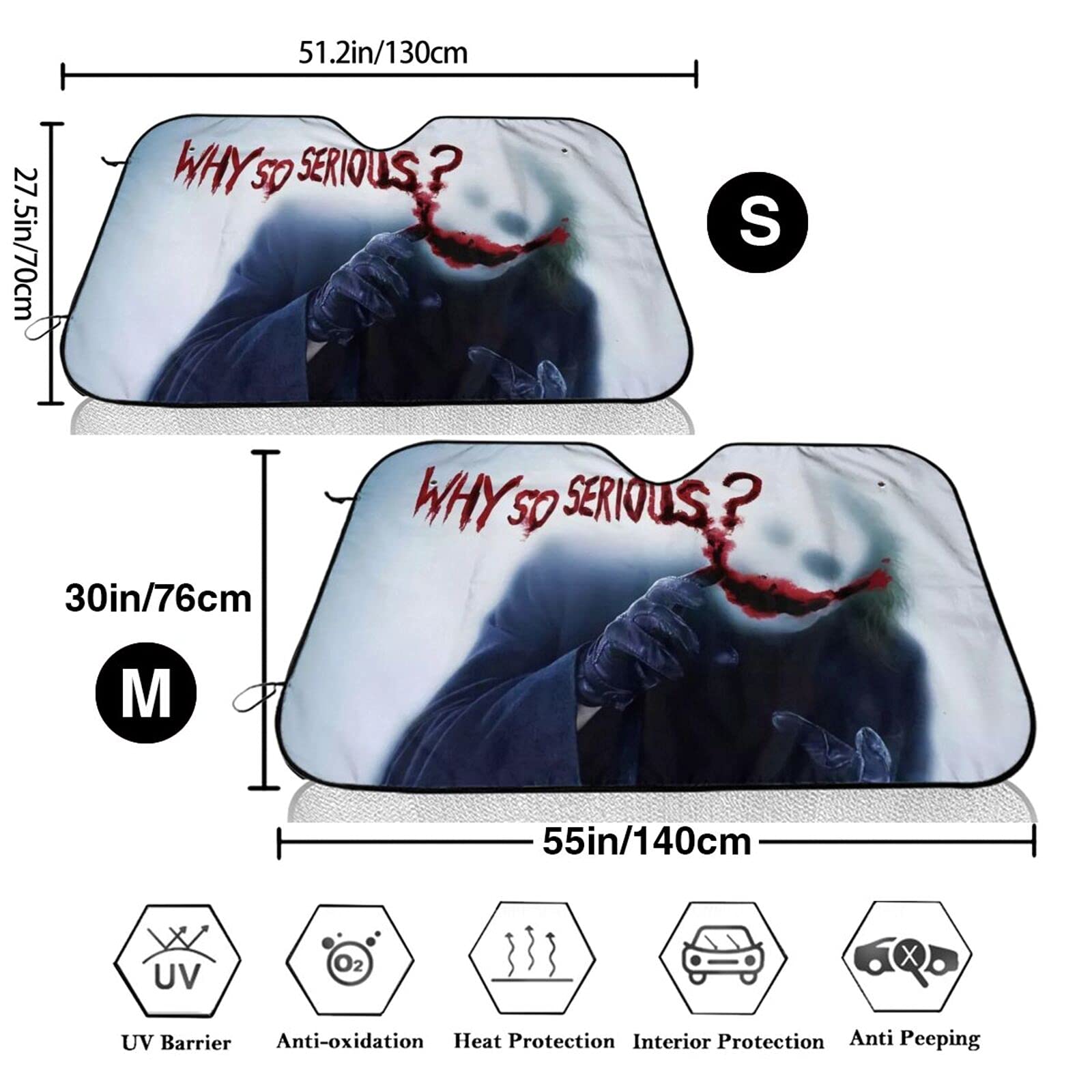 Dark Joker Car Windshield Sun Shade - UV Blocking Sun Visor Protector for Front Window | Medium Size White | Keep Vehicle Cool in Summer Parking