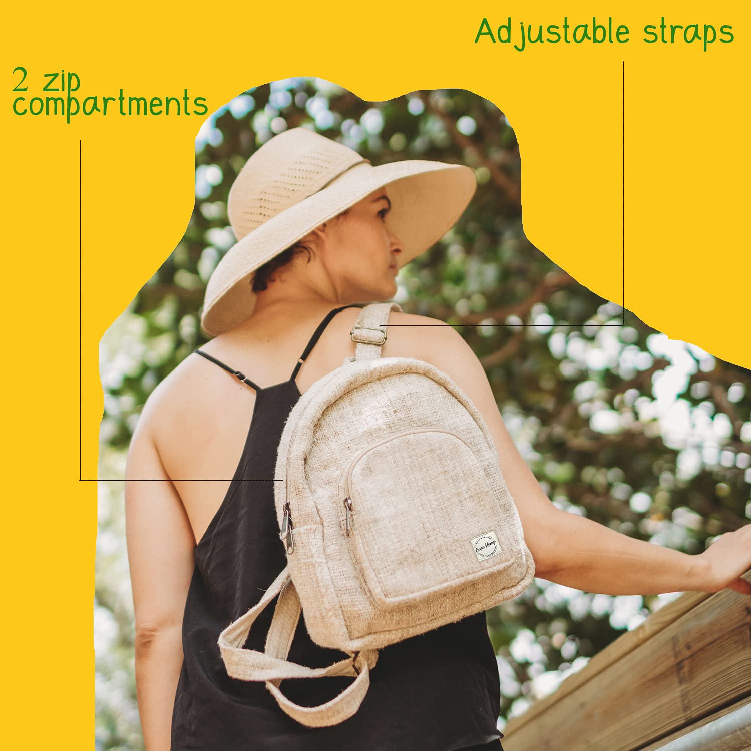 Organic Hemp Mini Backpack - Handmade Hippie Purse with 2 Compartments | Eco-Friendly Crossbody Bag for Travel, Festival & Daily Use