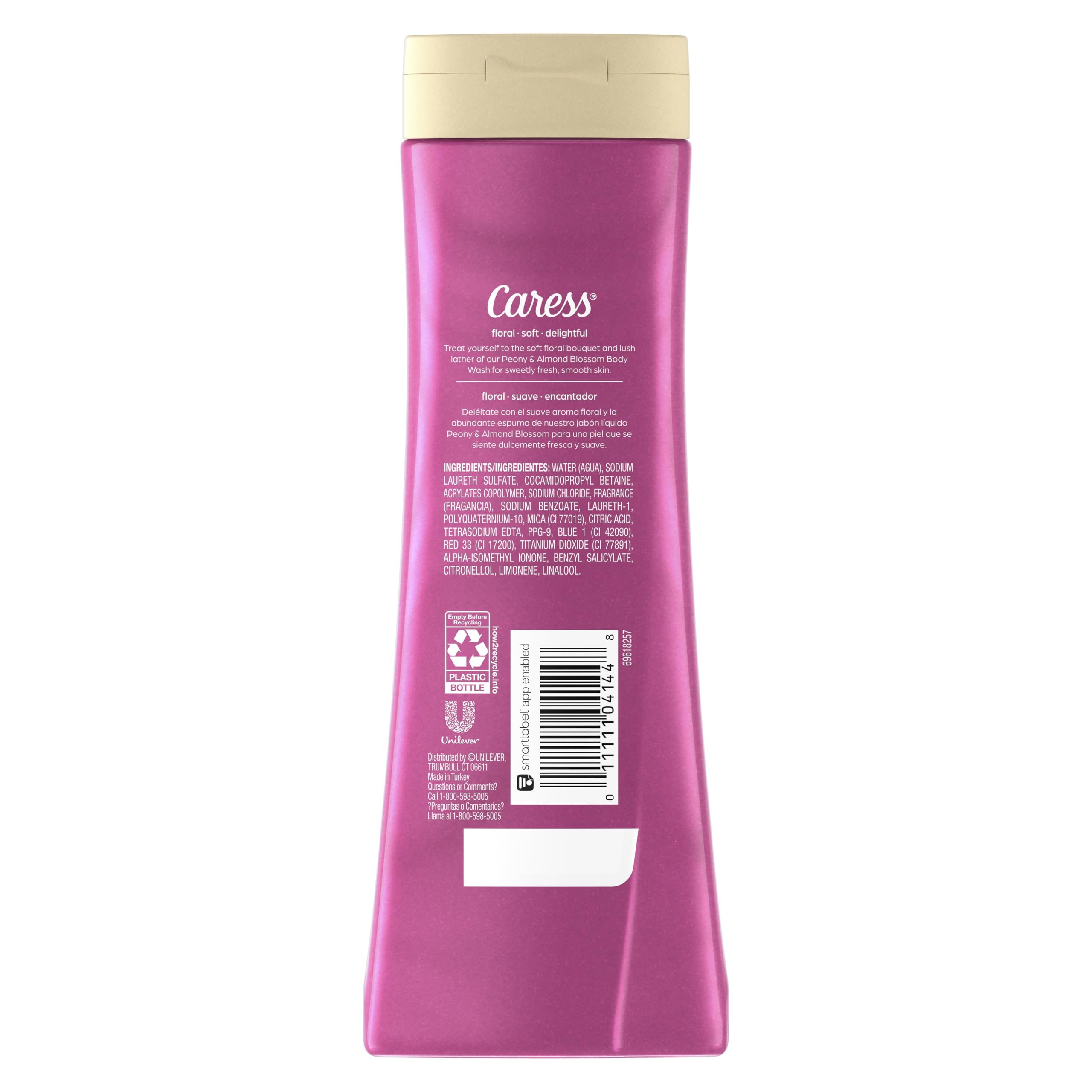 Caress Moisturizing Peony & Almond Blossom Body Wash - 20 Fl Oz (Pack of 2) | Hydrating Body Soap for Fresh, Smooth Skin | Soothes & Relaxes | Perfect for Daily Shower & Spa Night Self-Care